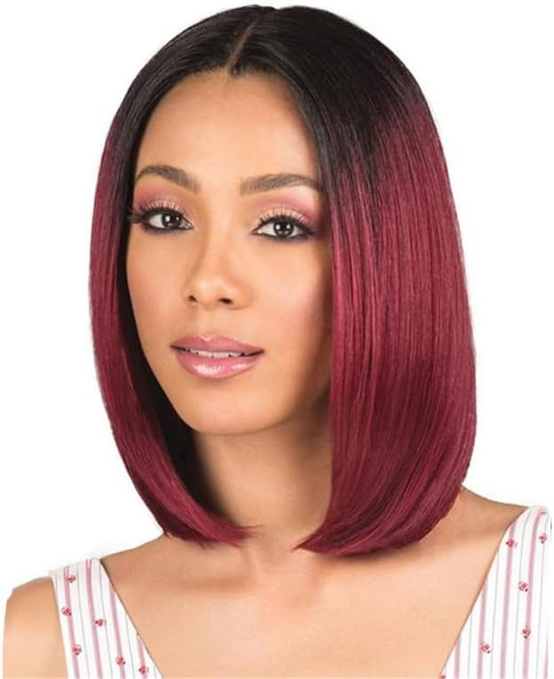 Ladies' Short Wigs Black to Red Gradient Middle-Parted Natural Straight Hair Ladies' Hair Accessories for Daily Wear, Cosplay, Costumes, Halloween Parties (Gradient Burgundy) image number 2