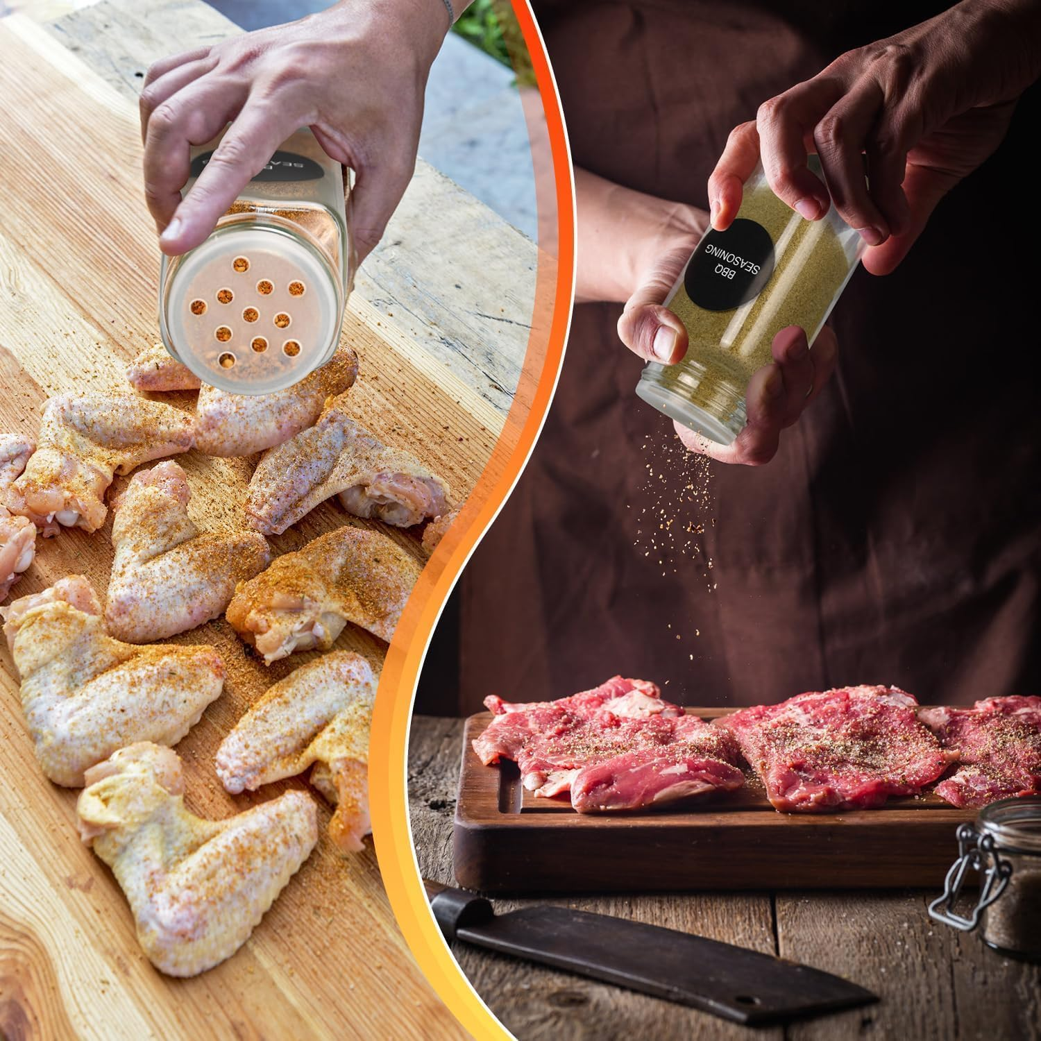 24Pcs Glass Spice Jars, 4 Oz Glass Seasoning Bottles, Spices Container, Empty Spice Jars, Square Spice Bottles with Airtight Stainless Steel Caps with Shaker Lid (24) image number 4