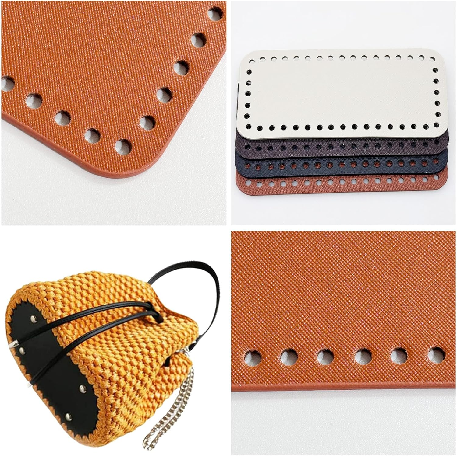 4 Color PU Leather Bag Bottom Base Crochet Bag Bottom, Rectangle Knitting Crochet Bags for Bags, DIY Shoulder Bag Accessories, Purse Making Supplies, 18 X 8Cm - 4 Color B image number 6