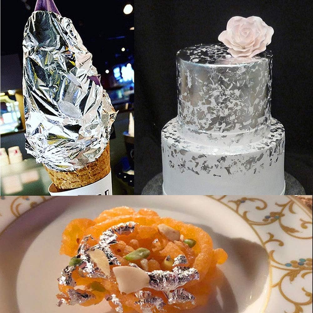 Rstigiker 20Pcs Silver Leaf Sheets 2.4"X2.4" Edible Silver Leaf Pure Silver Leaf for Beauty Routine and Makeup, Bakery and Pastry,Cake Decoration, Chocolates and Gilding DIY Art and Craft.