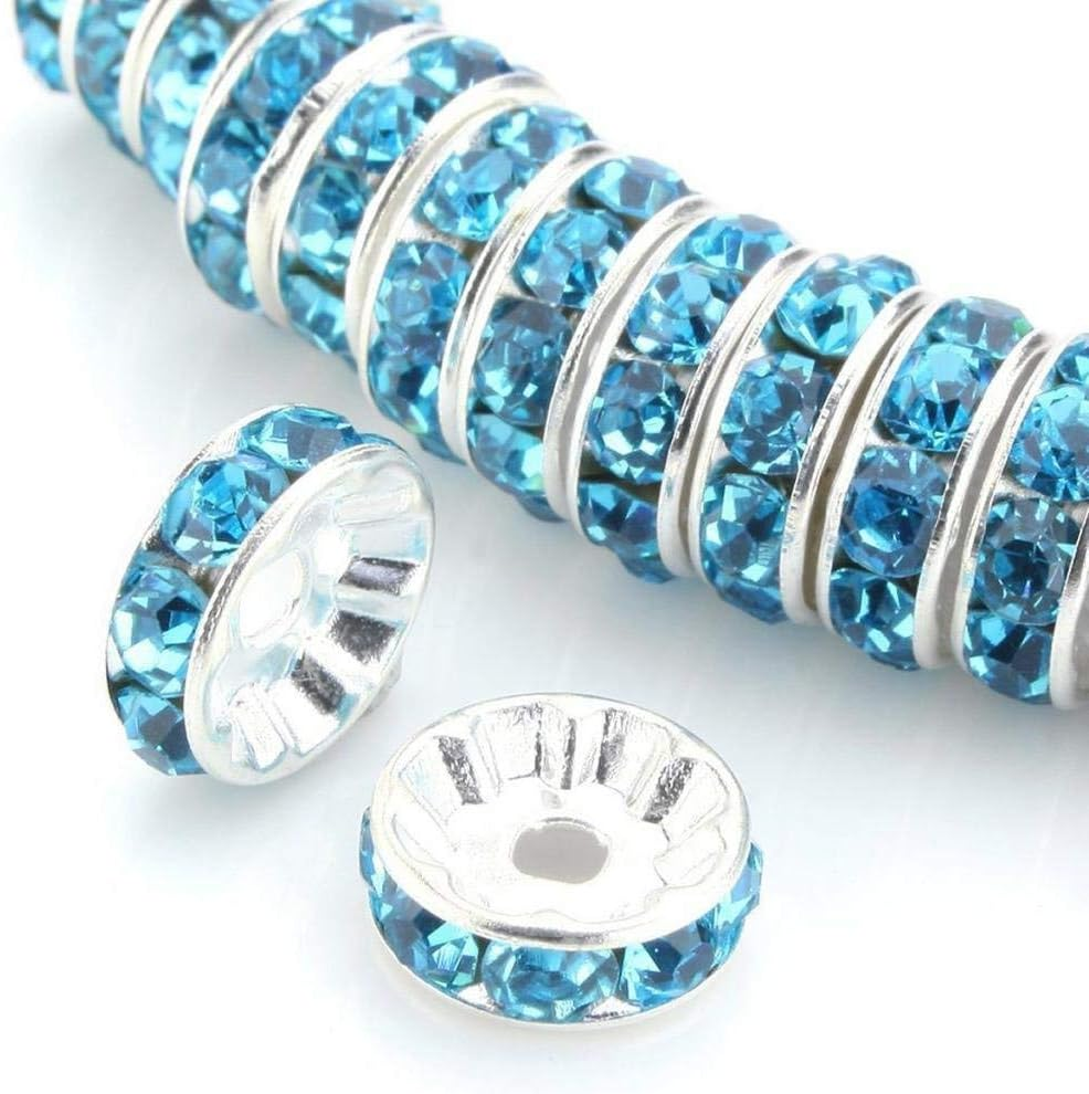 Allb 100Pcs Rondelle Spacer Beads Silver Plated Czech Crystal Rhinestone for Jewelry Making Loose Beads for Bracelets