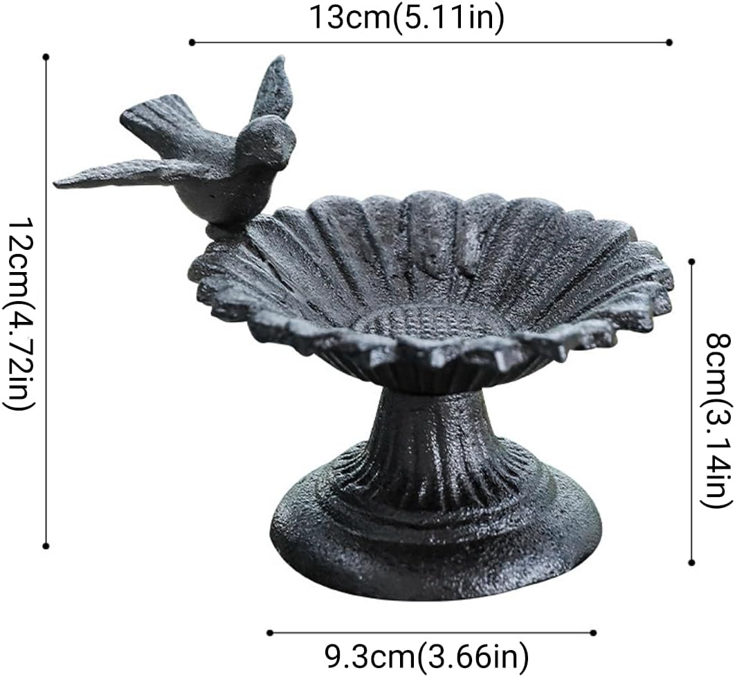 AIMALL European Style Cast Iron Bird Feeder Retro Petal Basin Decorative Dish for Balcony Garden Indoor Tabletop Living Room Home Ornaments as Shown 5.11In X 4.72In