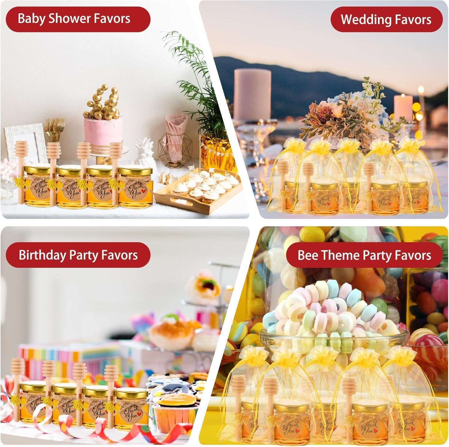 Mini Glass Honey Jars, 60 Pack 1.5 Oz Honey Jars, Hexagon Honey Container with Lid for Baby Shower Wedding Birthday Party Favors image number 5