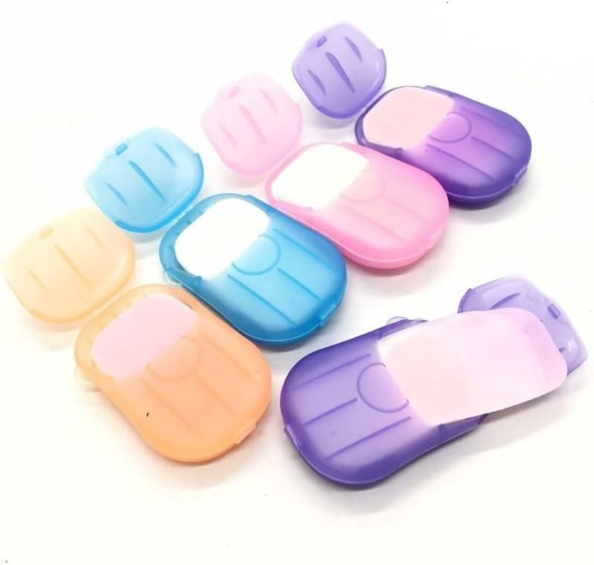 Esowemsn 6 Packs Portable Disposable Travel Hiking Washing Hand Bath Toiletry Paper Soap Sheets(Random Color) image number 2
