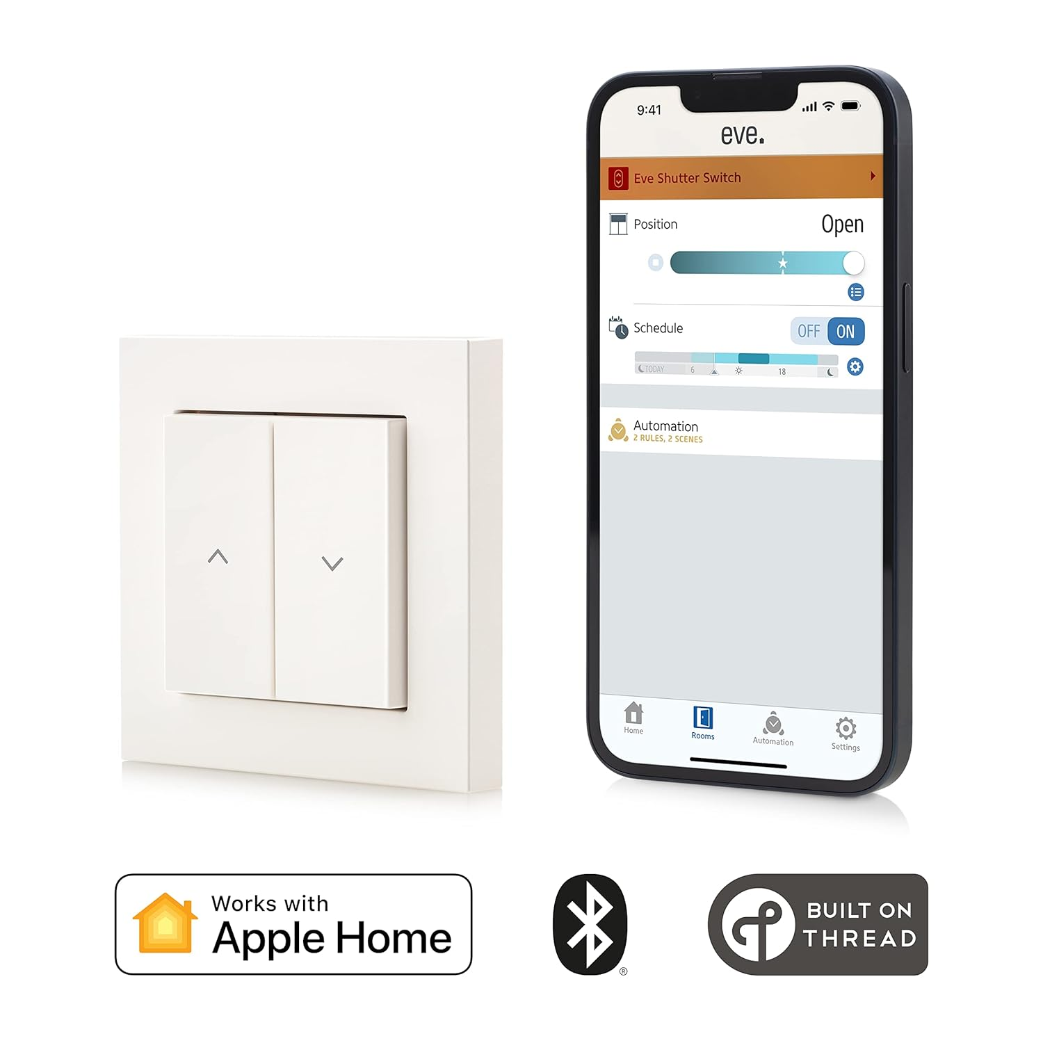 Eve Shutter Switch - Smart Roller Shutter Control with Built-In Schedules, Adaptive Shading, Siri Voice Control, Timer, Remote Access, No Bridge Needed, Bluetooth/Thread, Apple Homekit image number 2