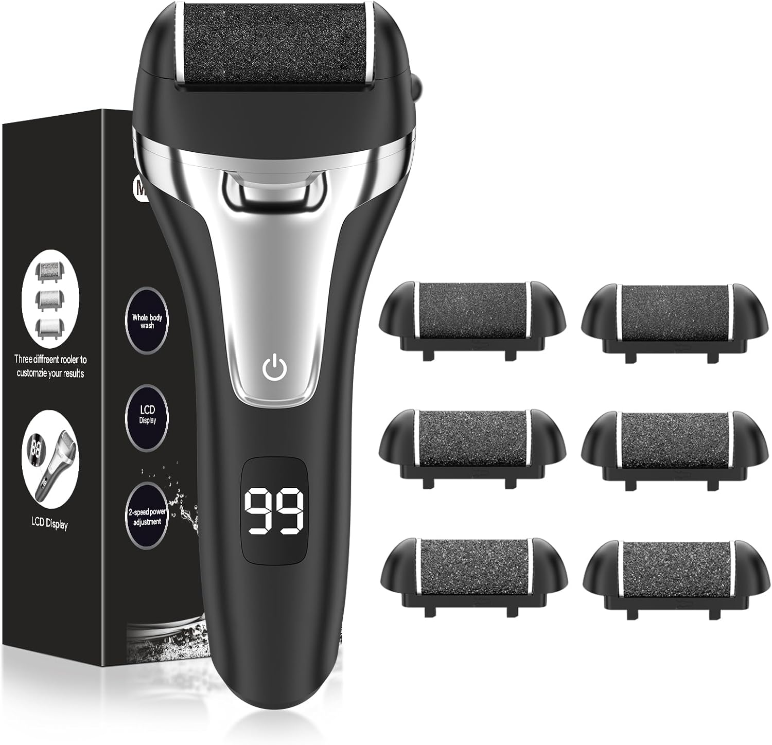 Electric Callus Remover, Foot Care Set with 9 Replacement Rollers, 2 Gears, Callus Remover, Pedicure, Callus File, Callus Remover for Foot Care (Black-9)
