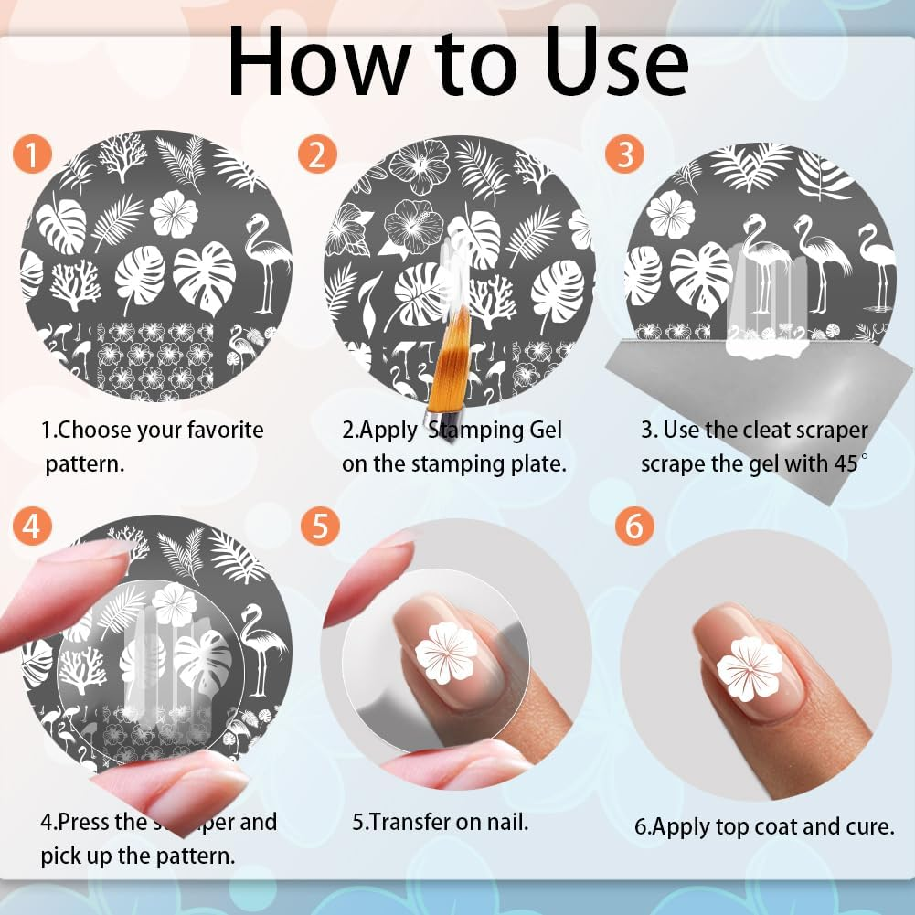 PH Pandahall Nail Stamping Plate Kit, 6Pcs Summer Ocean Beach Templates Nail Art Stencils Stainless Steel Image Plates with Silicone Nail Stamper Scraper Tool for Women Manicures Salon Design image number 6