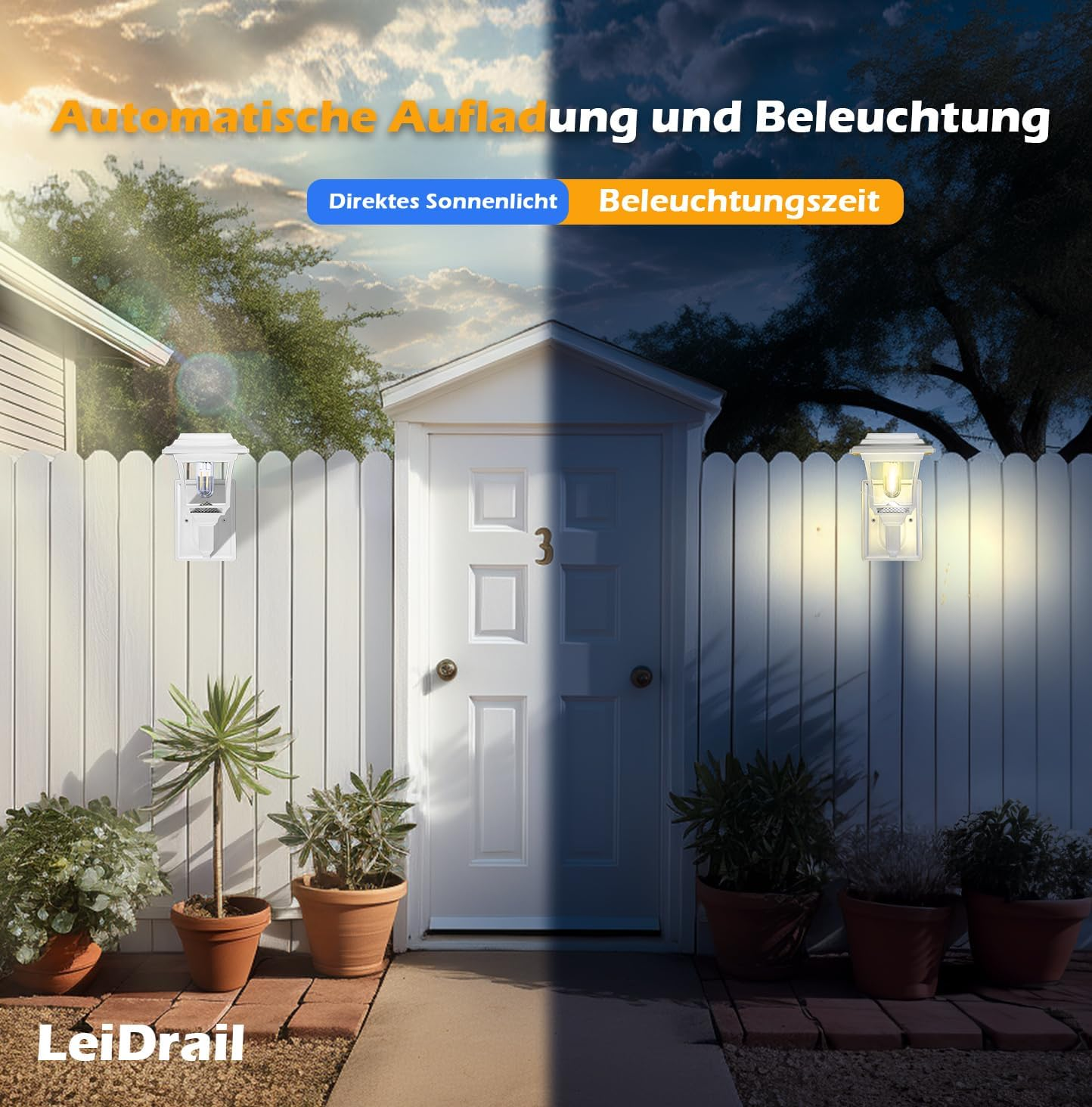 Leidrail Solar Wall Light Outdoor 2 Modes Edison Waterproof 15 Lumen Decorative Lights for Fence Yard Chicken Coop Playhouse White (Pack of 4) image number 1