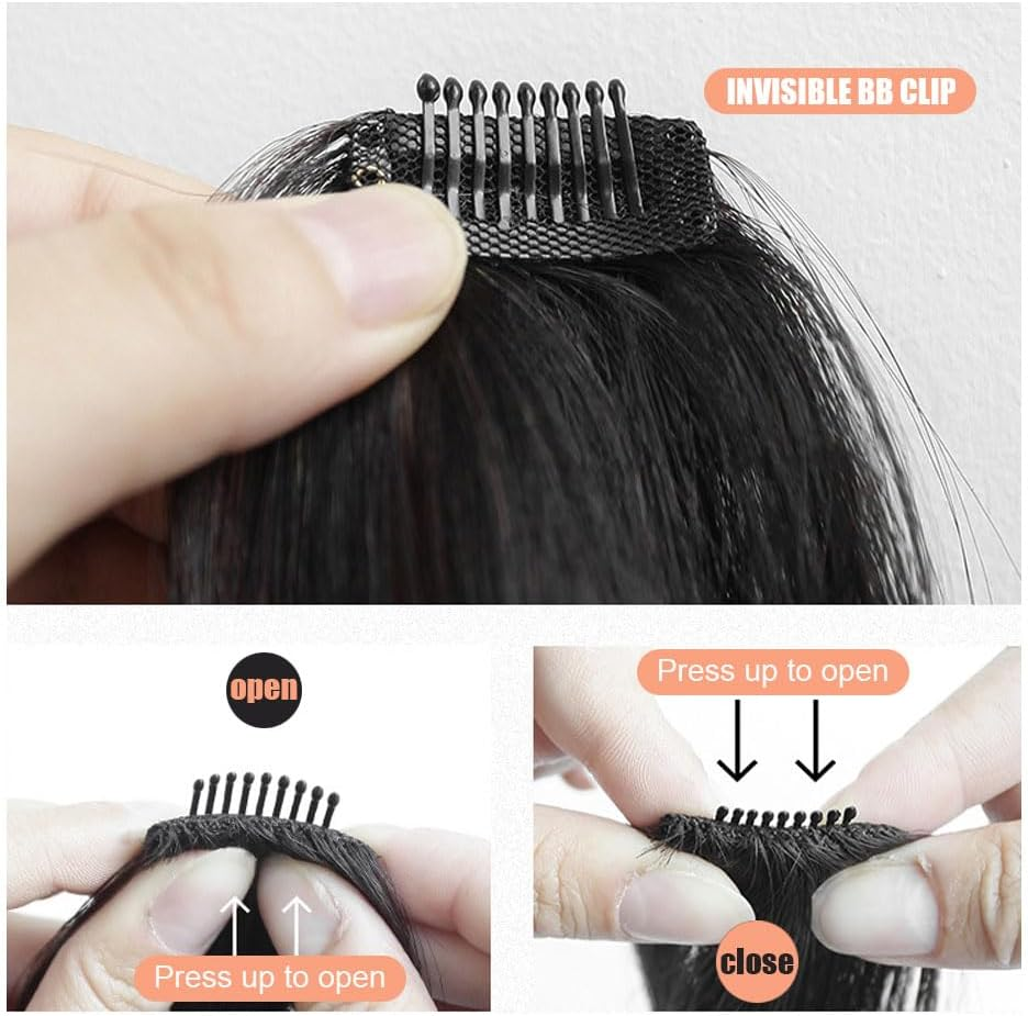 Air Bangs Hair Extensions Natural Hairs Extensions Hairpieces for Women Girl Bang Hairpieces for Women with Thinning-Hair for All Face Type (Natural) image number 3
