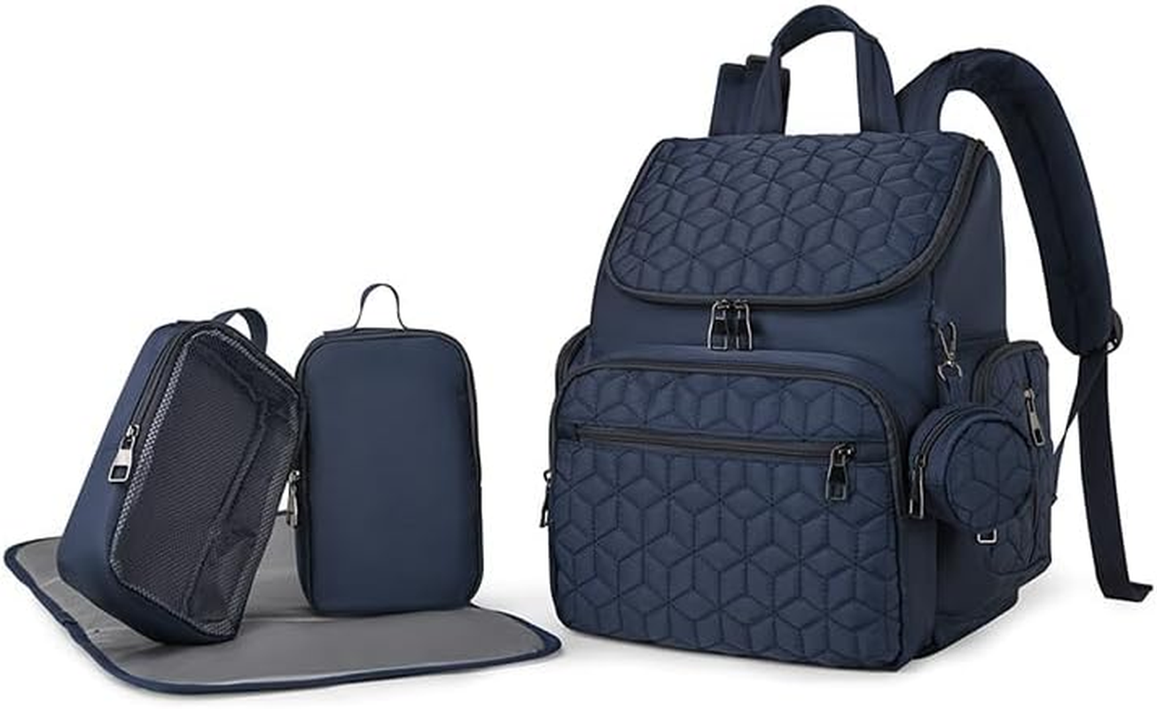 Five-Piece Diaper Bag Backpack, with Diaper Changing Table, 3 Storage Bags, Baby Essentials Bag, Male and Female Baby Travel Backpack, Multifunctional Waterproof Handbag for Newborns(Blue) image number 5