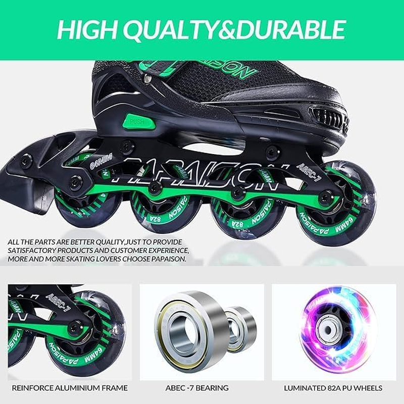PAPAISON Adjustable Inline Skates for Kids and Adults with Full Light up Wheels, Outdoor Roller Skates for Girls and Boys, Men and Women image number 4