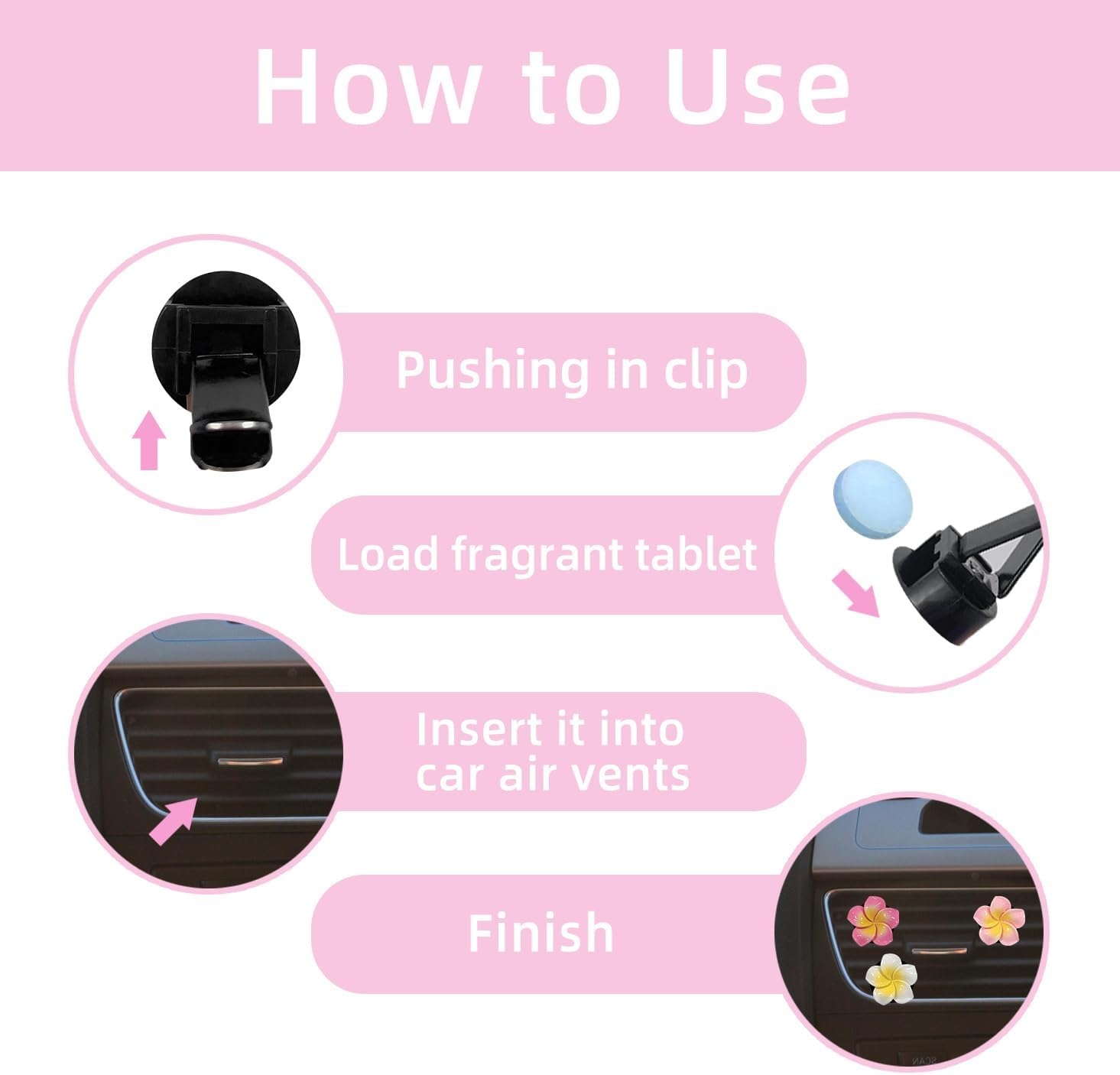 6Pcs Plumeria Flower Car Air Vent Clips, Tropical Flowers Car Air Freshener Accessories, Cute Car Decorations (White and Pink) image number 3