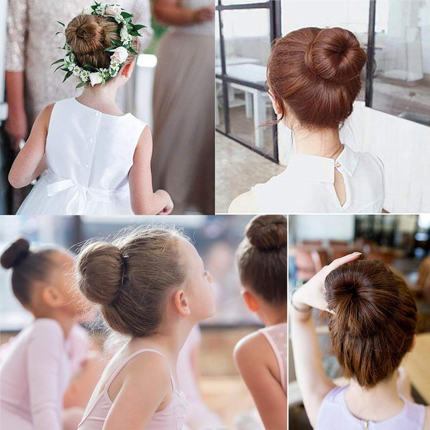 7-Piece Bun Pillows, Doughnut Hair Bun Maker Set, Updo Accessories, Hair Bread Maker, with 5 Elastic Hair Bands and 10 U-Shaped Hairpins, Hairstyle Aid Set for Children, Girls, Women