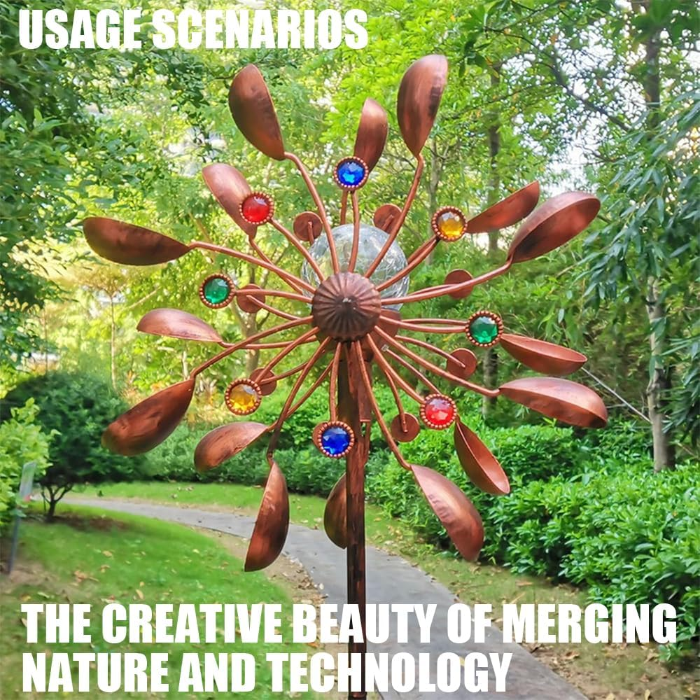 Solar Wind Spinner,Wind Catchers Spinner,Metal Garden Spinner,Patio Iron Windmill,Solar Winnowing Machine,For Outdoor Yard Patio Lawn Garden Decorations, Double Windmill Spinner image number 1