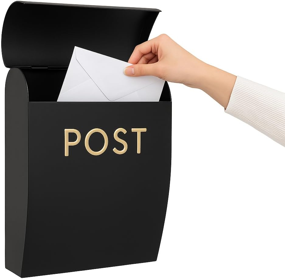 Assorted Collections Grey Post Box Wall Mounted Letterbox with Easy Access No Lock for Outdoor Use - Weatherproof and Durable Mailbox Easy Installation, Strong Construction (Large)