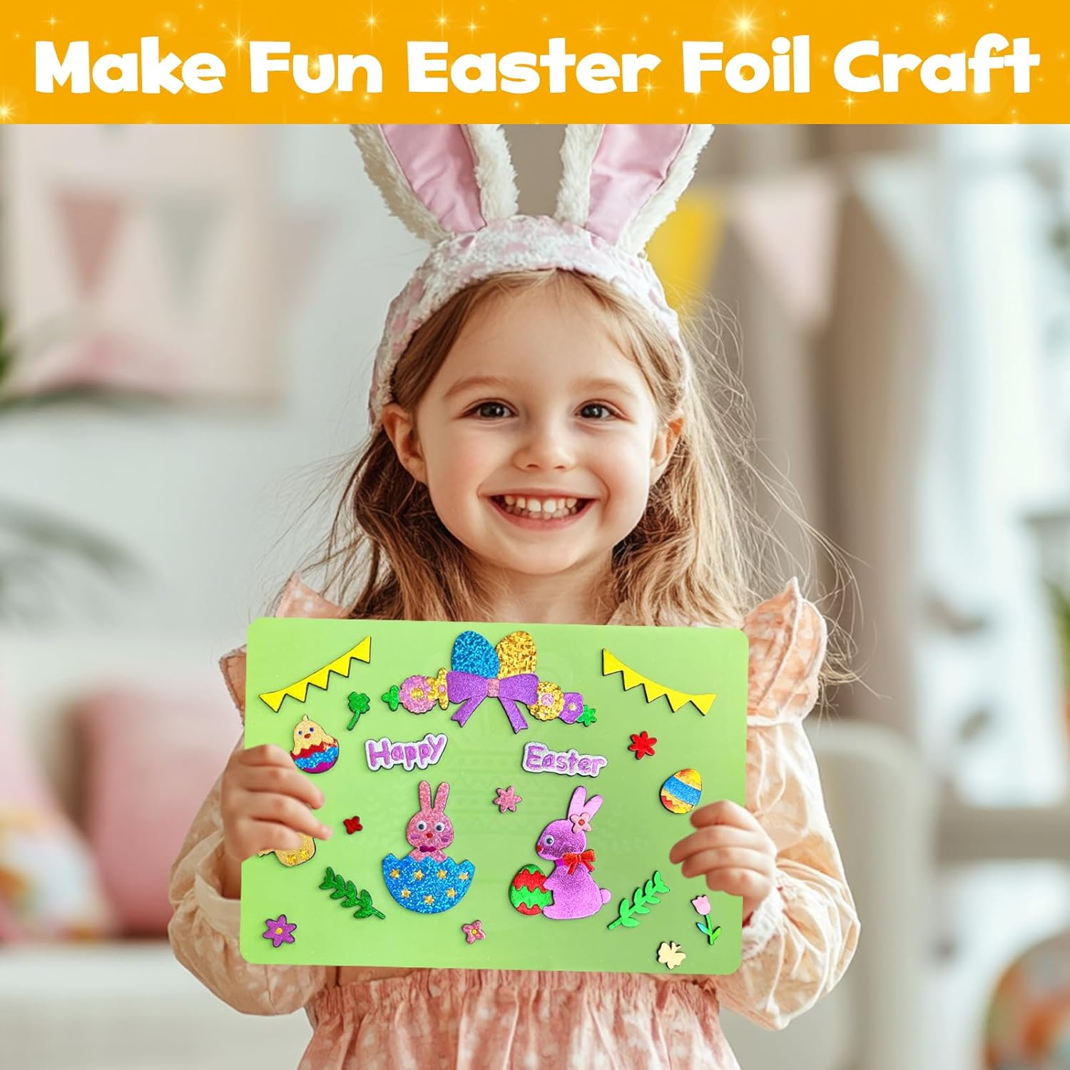 ZMLM Easter Crafts Gifts for Kids - Foil Art Mess Free Activity, Fun Easter Basket Stuffers, Gifts for Ages 4 5 6 7 8 9 10 11 12 Girls Boys, Creative Arts and Crafts Kits Games Toys for Kids image number 1