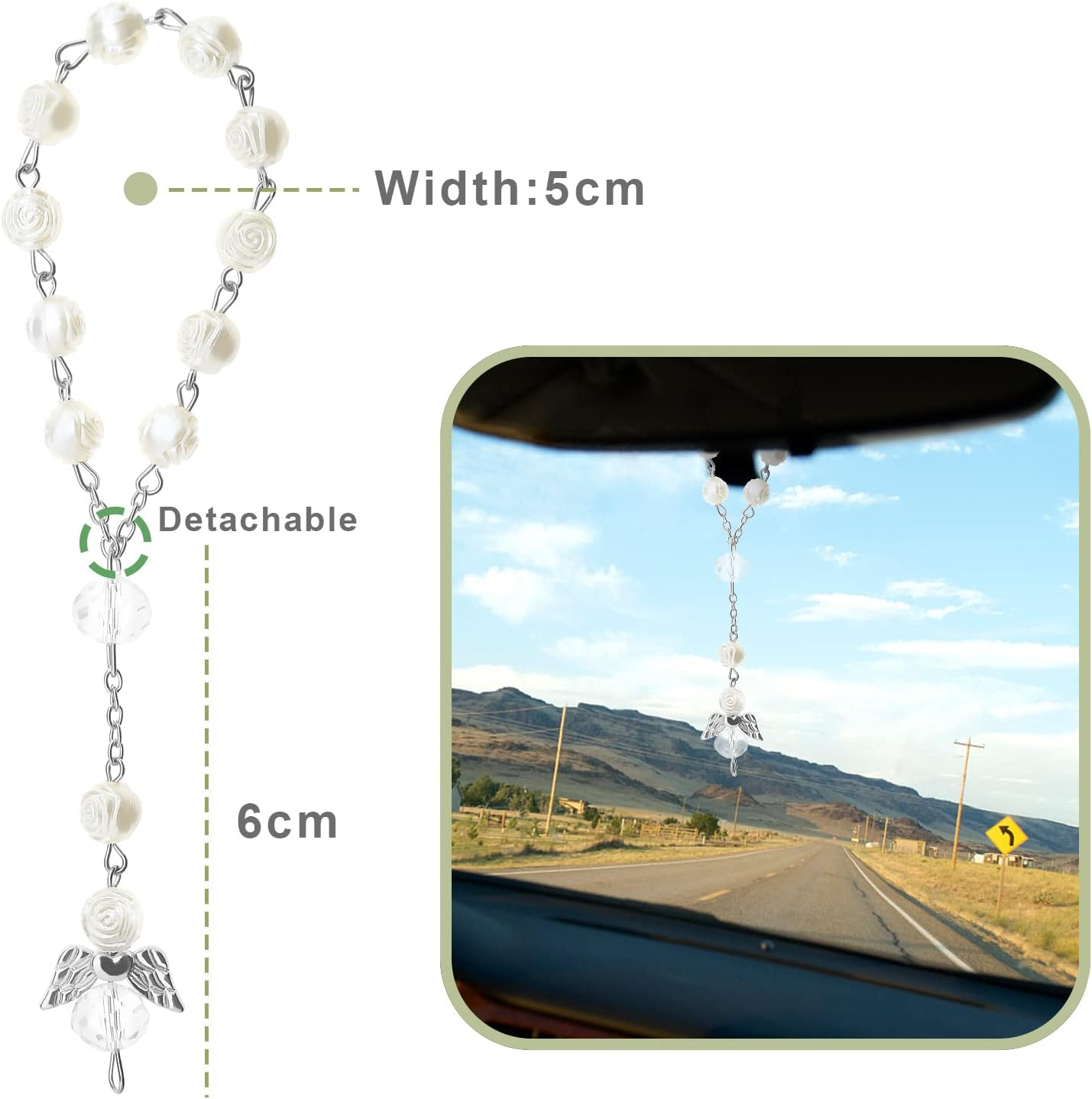 VGOL Rose Lanyard Crystal Car Charms Rhinestones Hanging Ornament Angel Pendants Decorative Accessories Silver