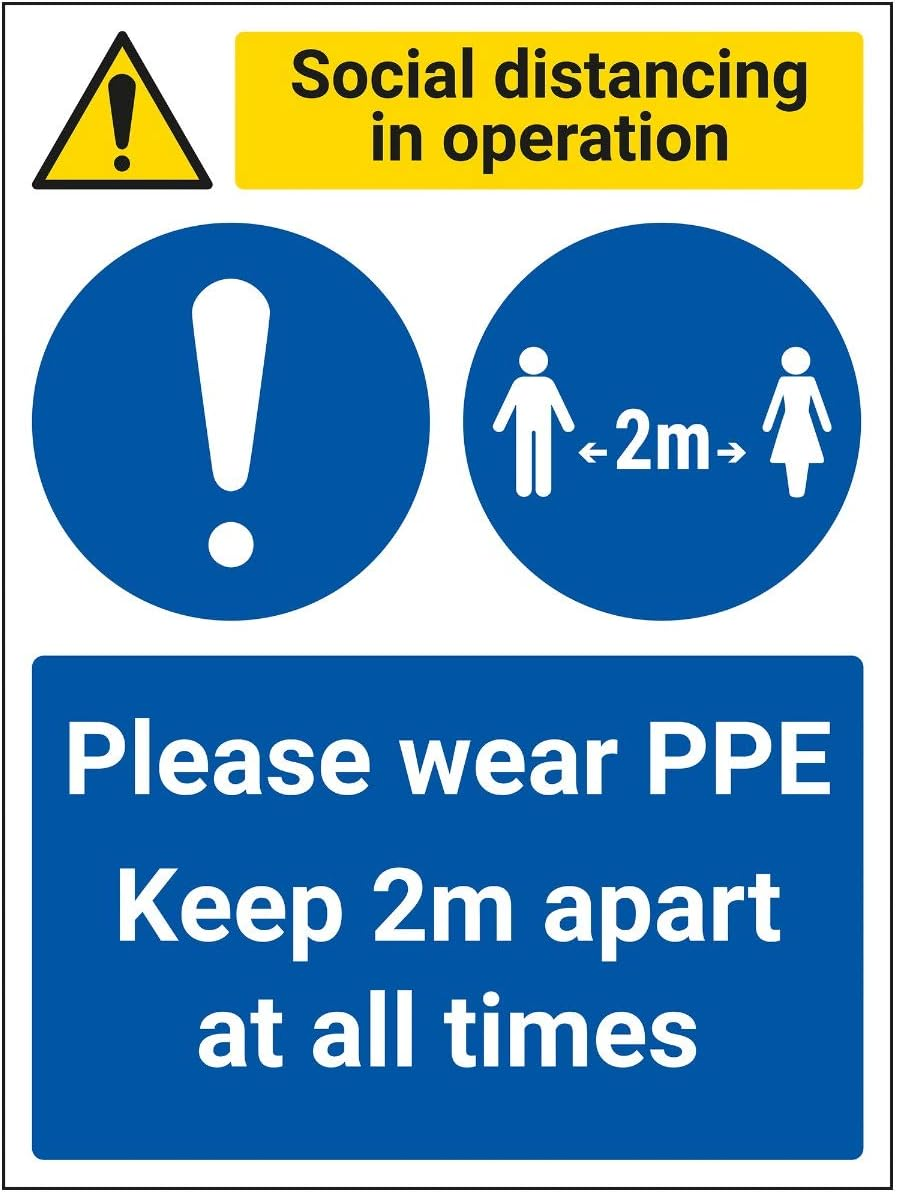 V Safety CV077BC-R Vsafety SD in Operation - Wear PPE - Keep 2M Apart 300Mm X 400Mm-1Mm Rigid Plastic