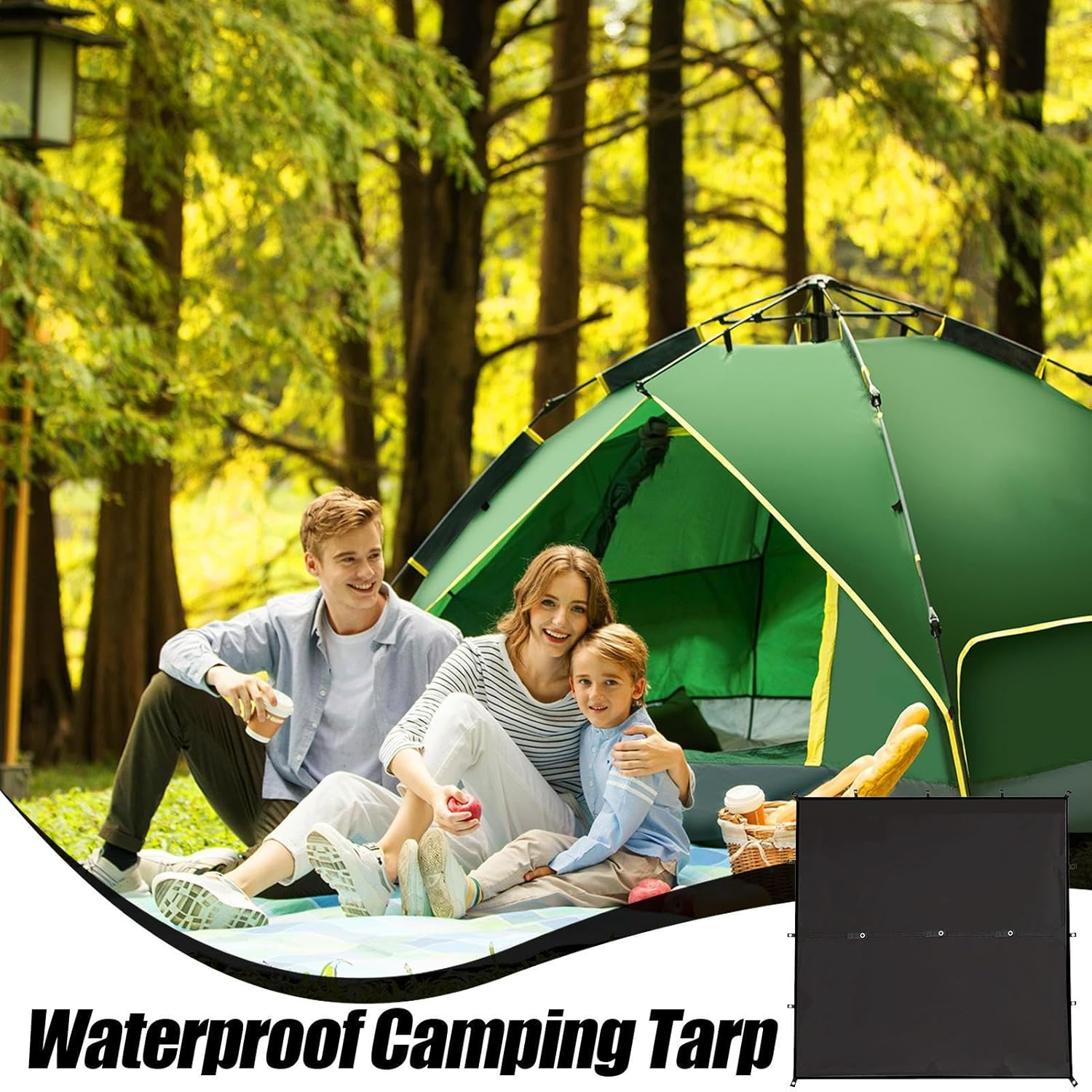 Camping Tarp,Backpacking Tarp - Survival Equipment with Storage Bag Rain Shelter Waterproof Tarpaulin for Hiking Backpacking Lawn Outdoor Park Beach Activities image number 5