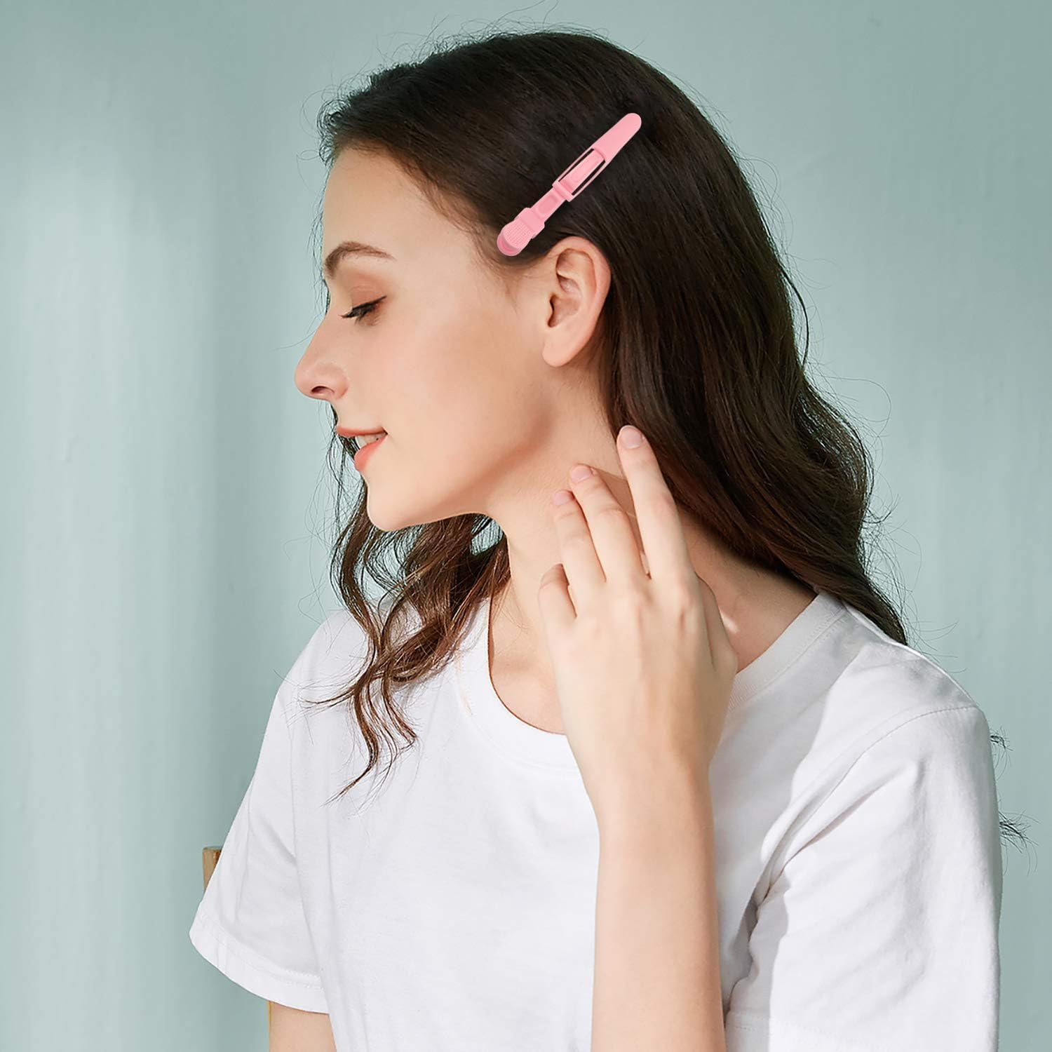 12Pcs Styling Hair Clips Duck Bill Clips Professional Hairdressing Salon Sectioning Alligator Hair Clips Durable Nonslip Grips Wide Teeth (Pink) - Black image number 2