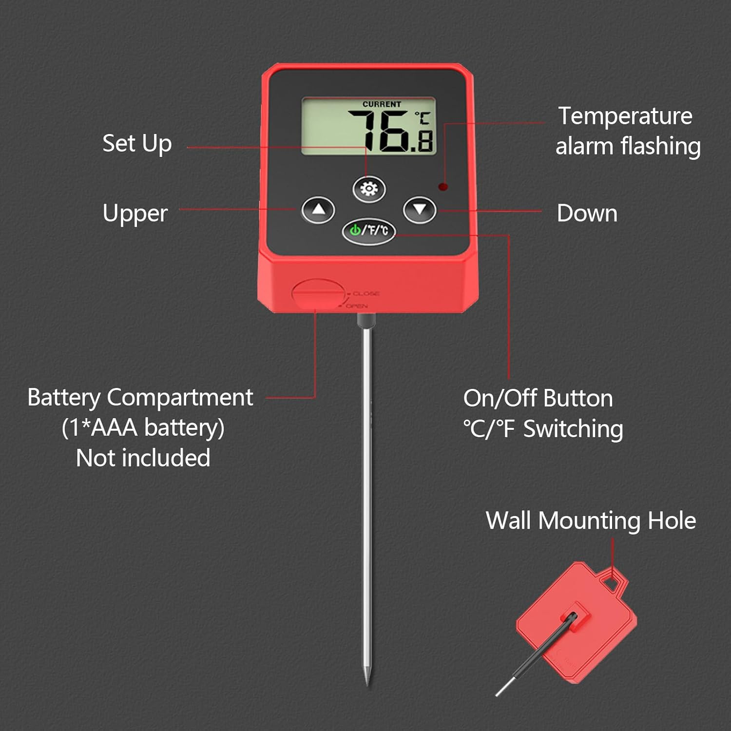 Waterproof Digital Candy Thermometer, Instant Read Food Cooking Meat Thermometer with Pot Clip, Backlight, Temperature Alarm for Kitchen, BBQ（AAA Battery Not Included） image number 1