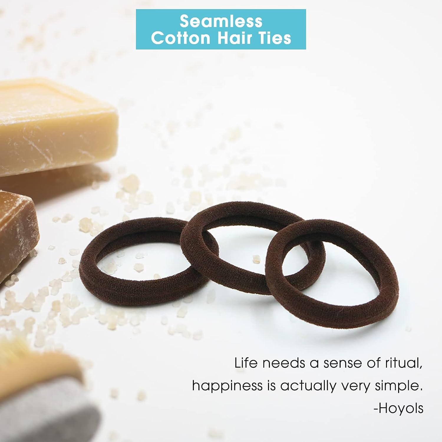 HOYOLS 50 Pcs Soft Elastic Hair Ties, Large Nylon Fabric Ponytail Holder Bands for Thick Heavy Curly Hair Seamless Scrunchies Headbands No Slip No Damage (Espresso)