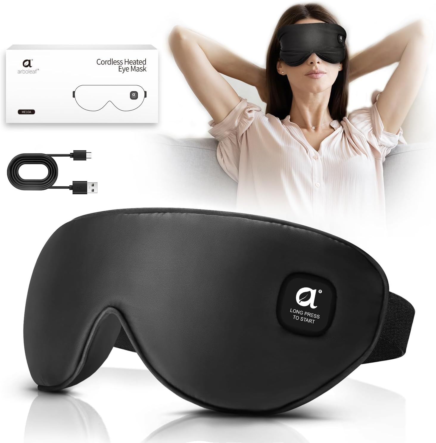 Arboleaf Heated Eye Mask for Dry Eyes, Cordless Warm Compress for Blepharitis, Temperature Control, Washable Cover, 1000Mah Battery, USB-C Rechargeable, Gifts for Women Men image number 3