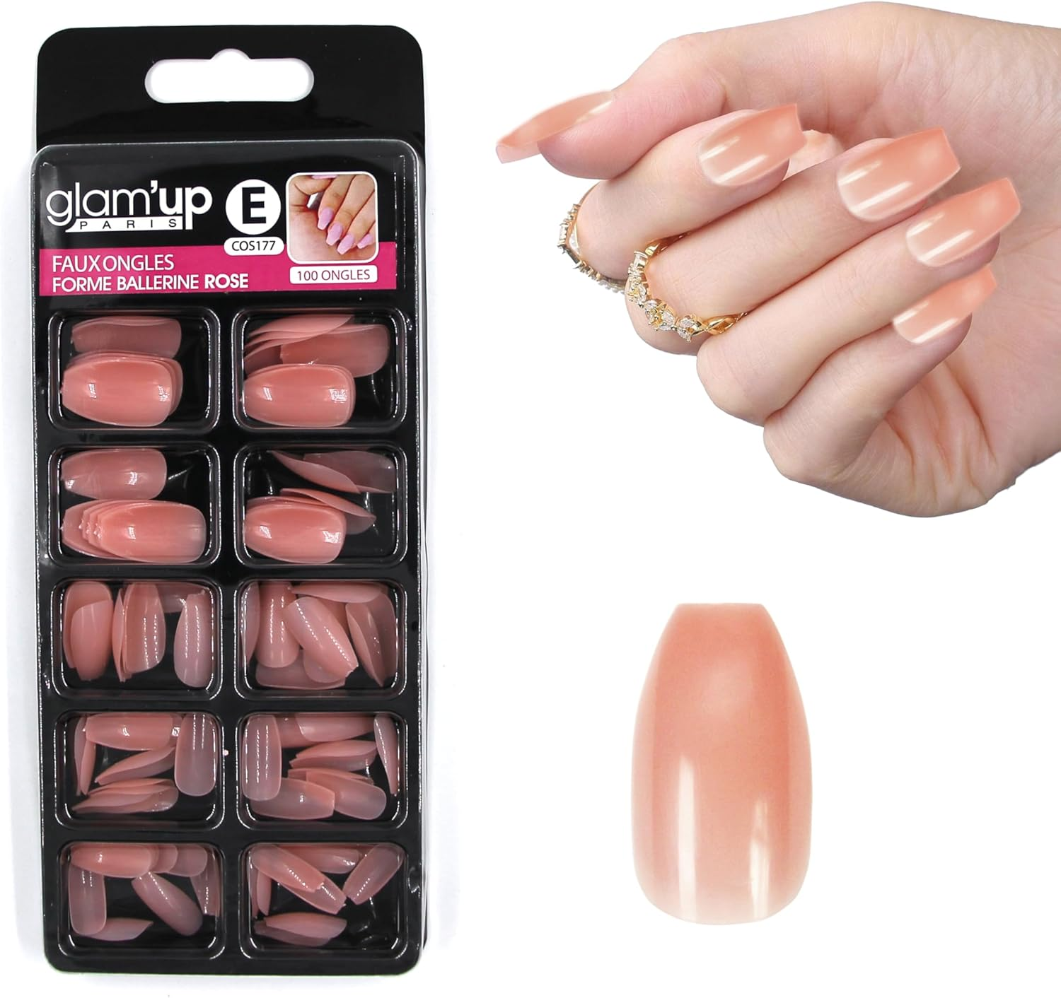 Glam'Up Paris False Nails Full Cover Easy to Use 100 Pieces Ballerina No. 177 Pink image number 2