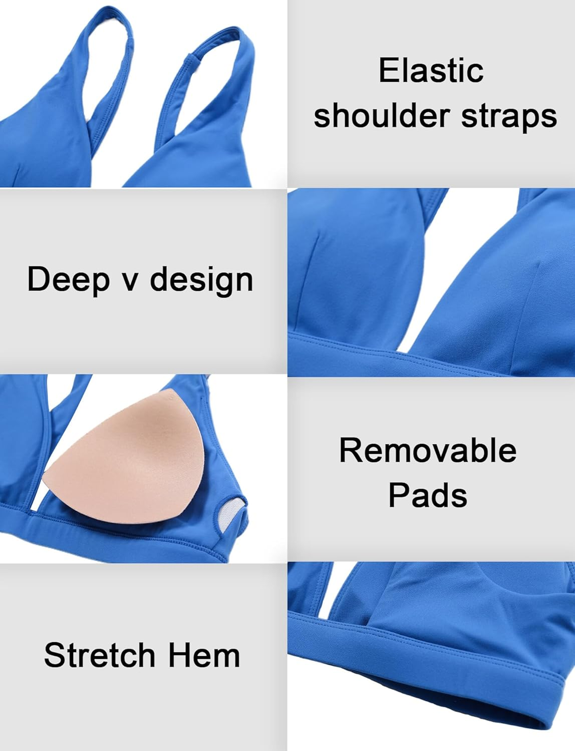 KEOYA Sport Bra for Women Deep V Neck Workout Tank Top Lightweight Loungline Padded Bra Elastic Shoulder Straps Crop Top image number 3