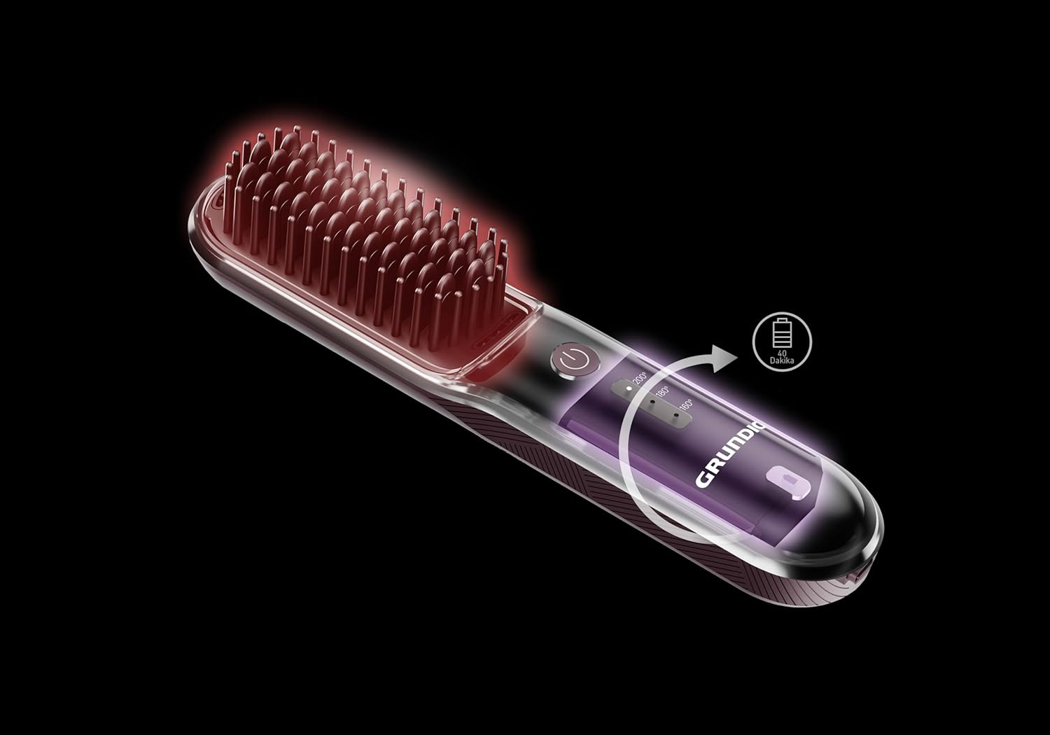 GRUNDIG HB 6450 Snapstyle Wireless Smoothing Brush 3 Temperature Levels Li-Ion Battery up to 40 Minutes Running Time Ceramic Coating Ionic Function USB Charging with Velvet Bag Purple image number 6