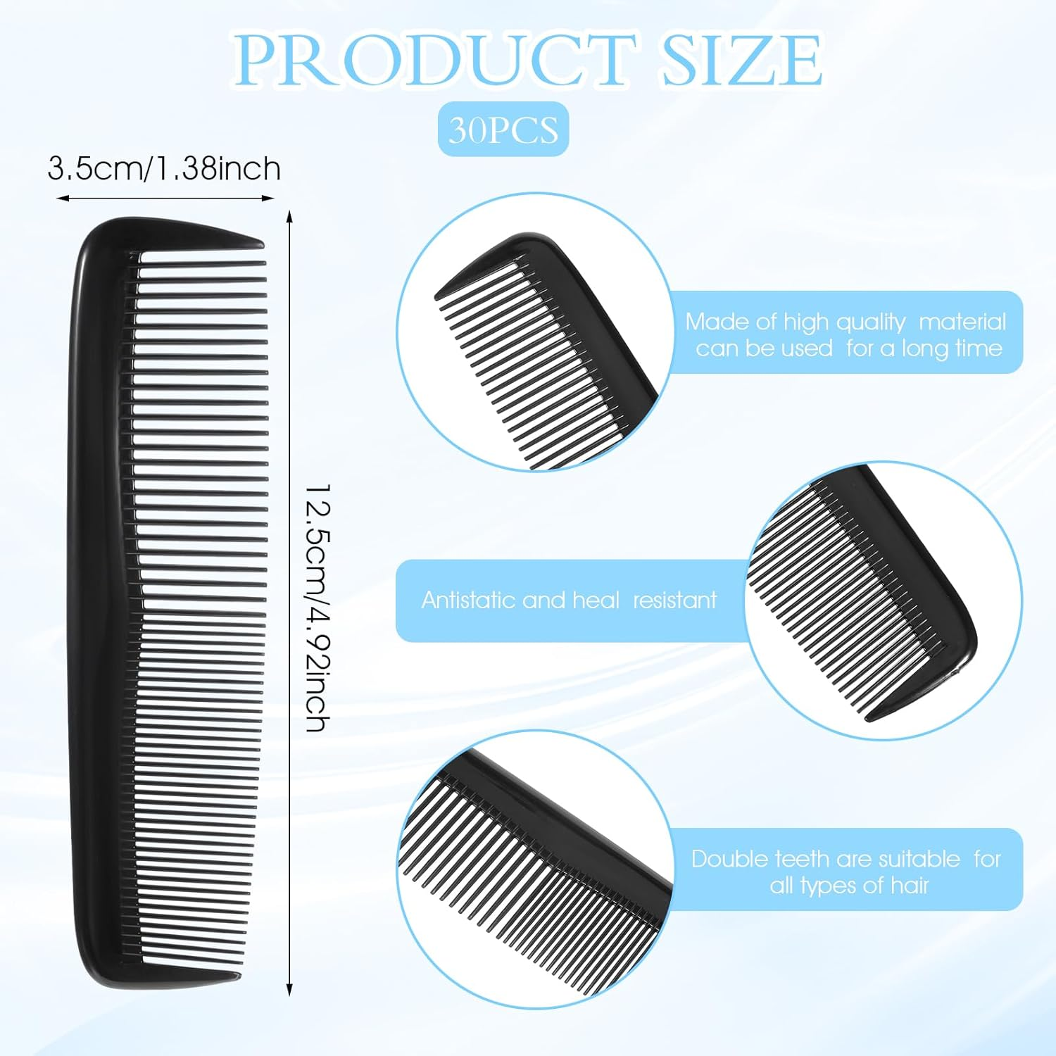 Pack of 30 Plastic Pocket Combs Black Hair Comb Men'S Styling Comb with Fine and Standard Teeth Hair Combs Hair Cutting Combs for Women Hairdresser Hair Care image number 5