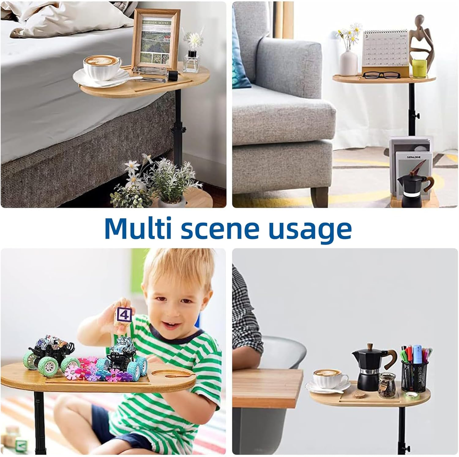 Bamboo Bathtub Tray Table, Height Adjustable & 360&deg; Rotated with Wine Glass Phone Holder for Home Spa image number 2