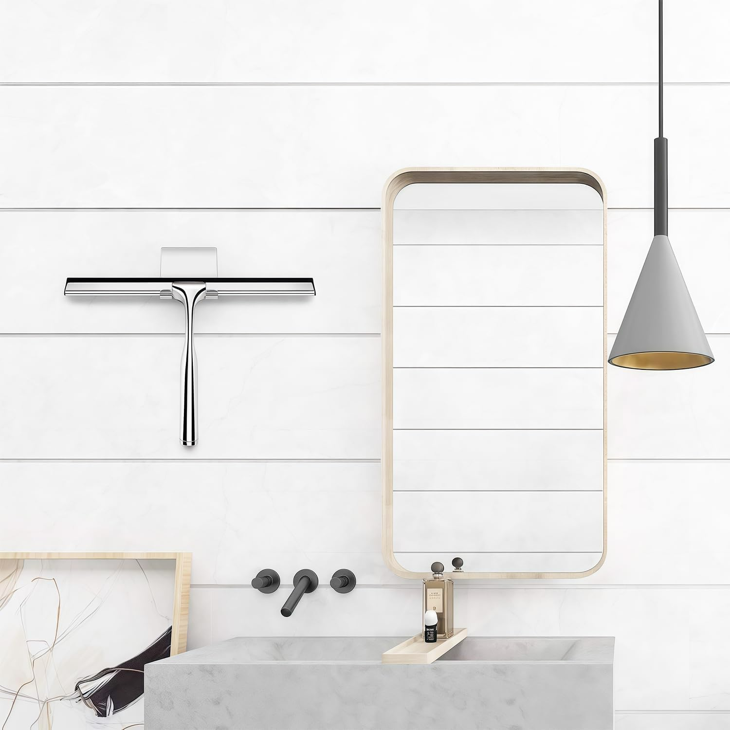 25 Cm Professional Window Squeegee, Pack of 2, Black Shower Squeegee, Stainless Steel Window Wiper with Rubber Lip, Squeegee for Shower, Bathroom, Mirror, Glass Cleaning, Tiles, Window Cleaner image number 5