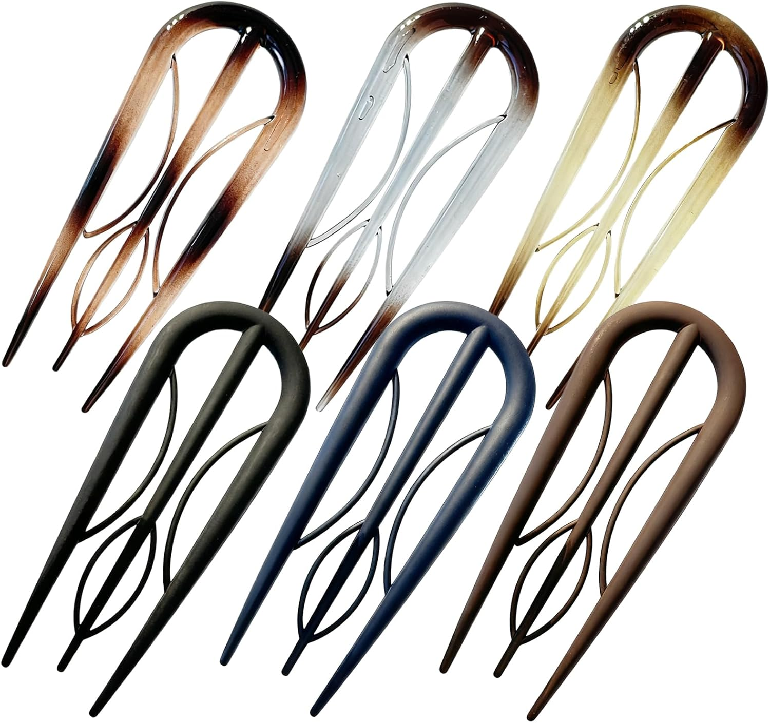 6 Pcs U Shaped French Hair Pins with Internal Teeth,Retro Fork Hair Pin,Frosted & Tortoise Shell French Hair Pins, French Hair Clips for Women Thin Buns and Twist Hairstyles image number 6