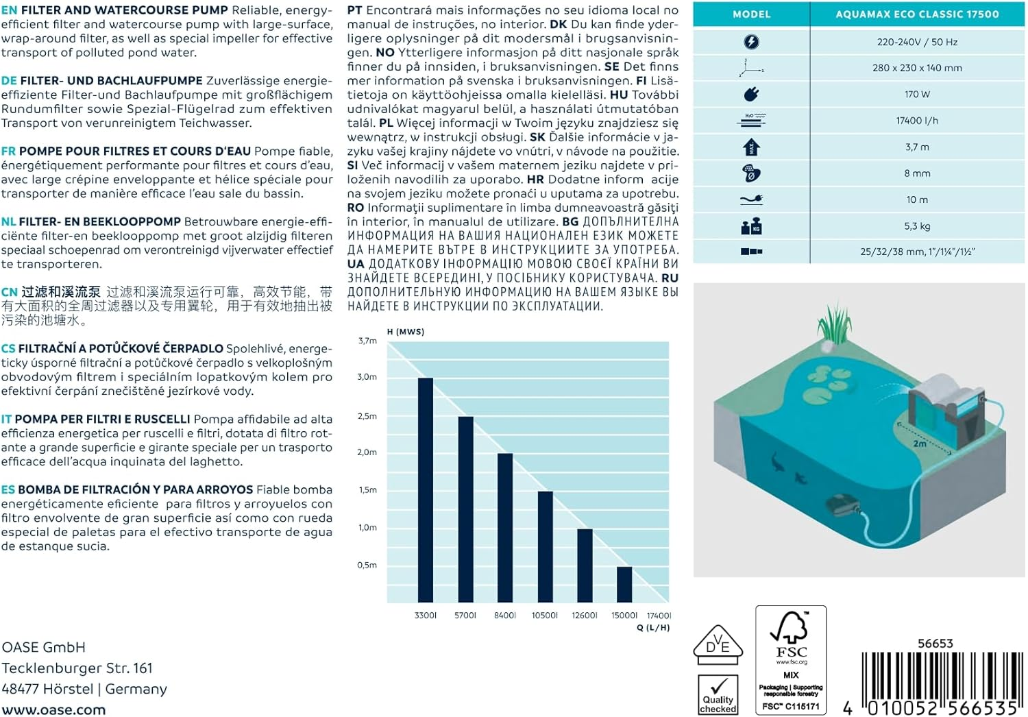 Oase Aquamax Eco Filter and Pond Pump 17500 Classic