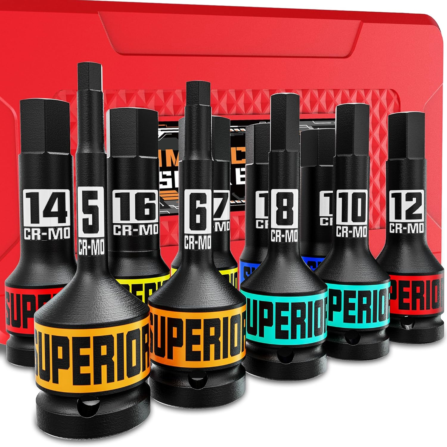 1/2" Drive Master Impact Hex Bit Socket Set, 5 Mm - 19 Mm, Impact Allen Bit Socket Set, Cr-Mo Steel, for Installing, Dismantling and Repairing Wheel Nuts on Vehicles,10 Pieces image number 1