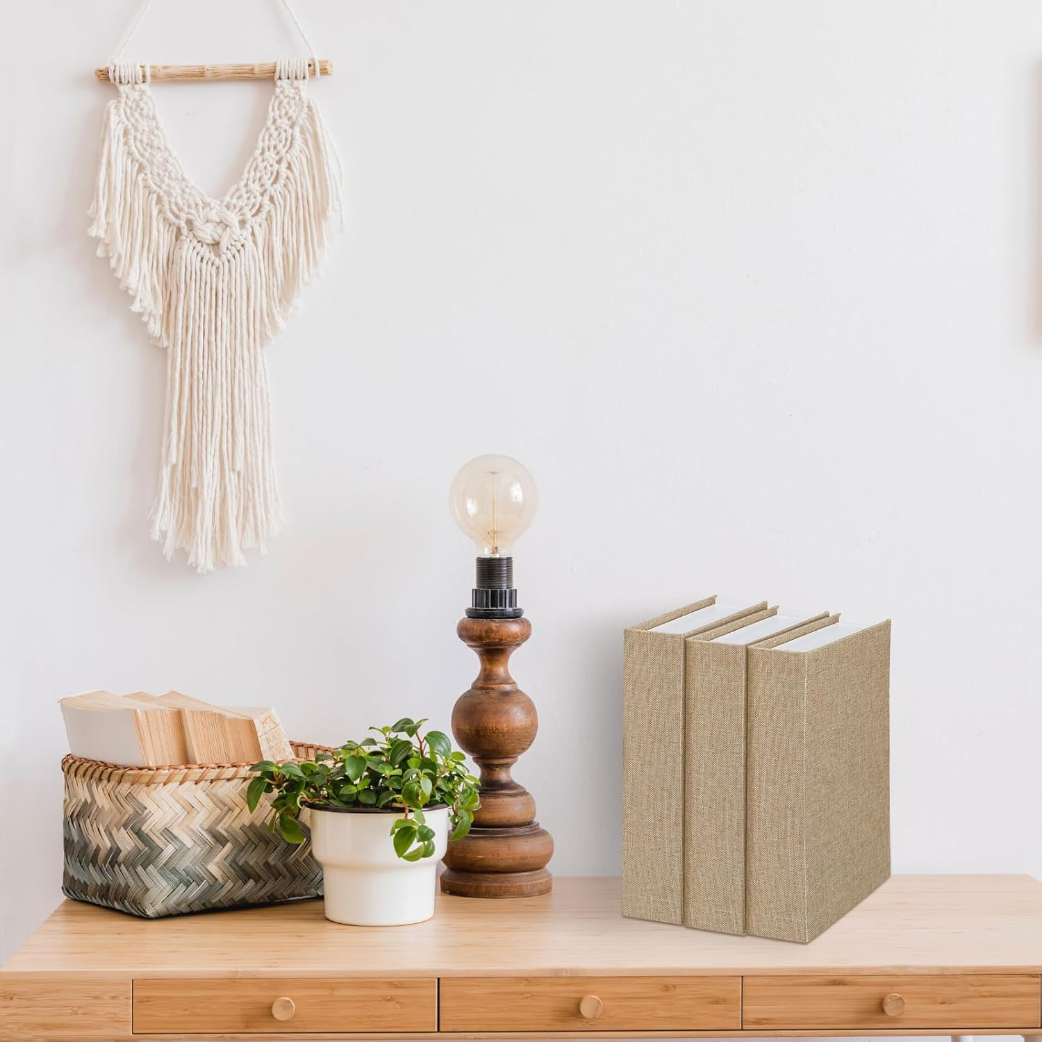 Tioncy 3 Pcs Fake Book Box Neutral Linen Book Box Decorative Faux Prop Storage for Farmhouse Home Decor Shelf Table Card Photo DIY Keepsake Gift(8.6 X 6.1 X 1.8 Inch,Beige) image number 5