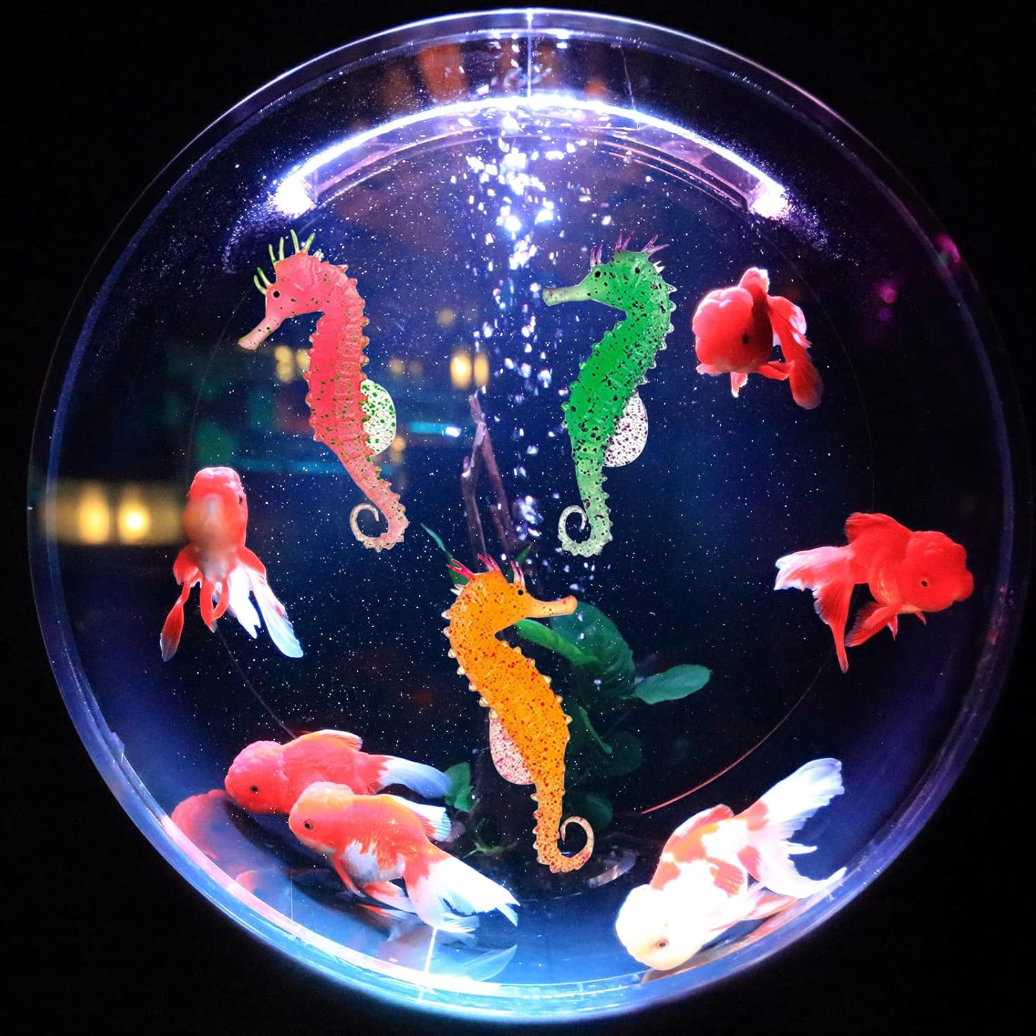 3PCS Artificial Sea Horse Aquarium Decoration Set, Vivid Silicone Floating Decor Ornaments with Glowing Effect,Simulation Animal Underwater Saltwater Fake Colorful Sea Horse for Fish Tank Bowl image number 1