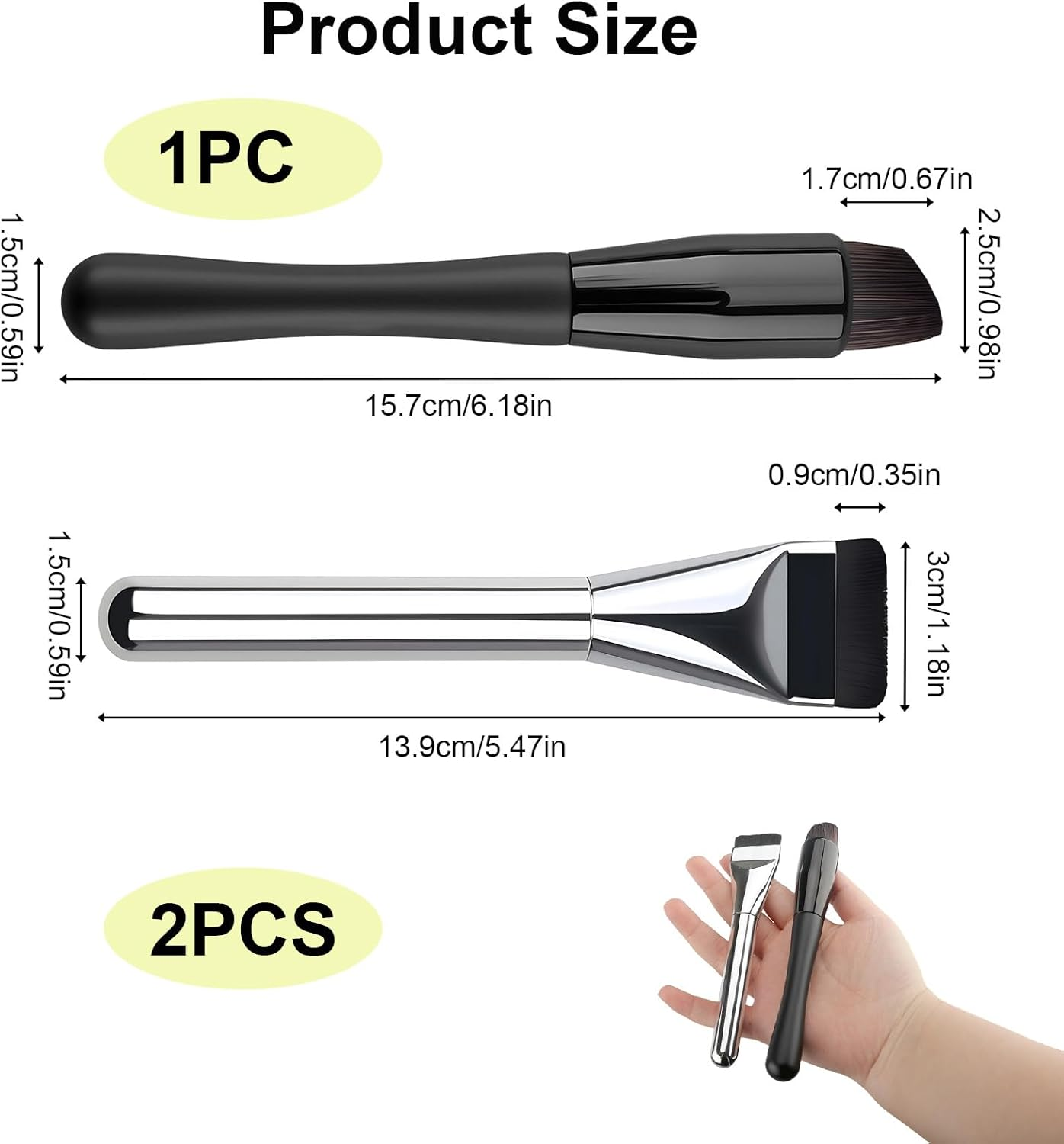 3Pcs Flat Foundation Brush,Face Mask Brush Makeup Spatula Facial Brush for Liquid Foundation Mask, 2 Flat Foundation Brushs & 1 Makeup Brush,Premium Face Korean Makeup Brush for Blending Cream（Silver/Black） image number 6