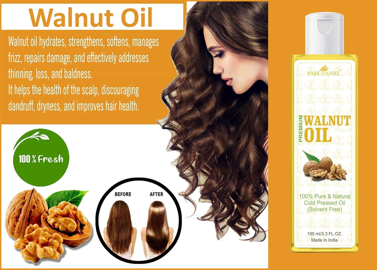 Park Daniel Walnut Oil for Strong and and Healthy Hair Combo Pack 2 Bottle of 100 Ml(200 Ml), Yellow image number 4