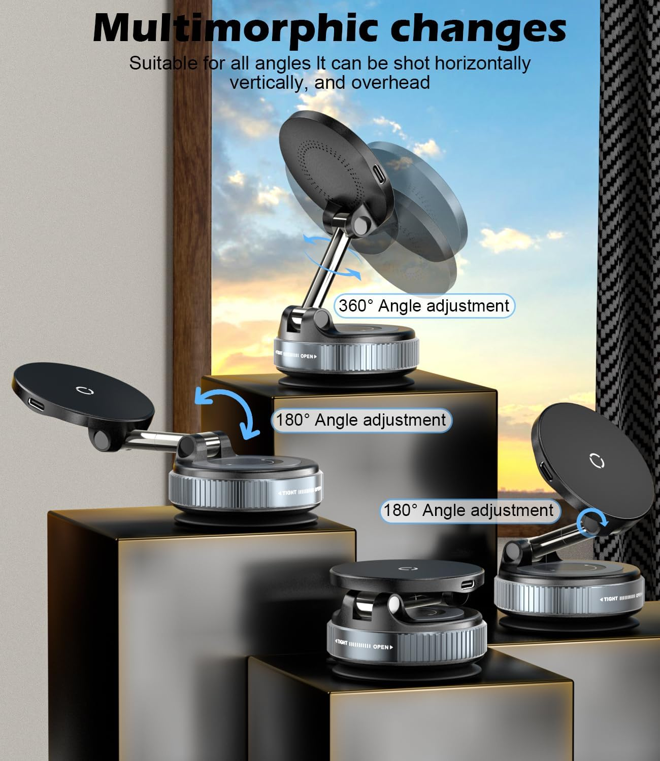 Cloudvalley 15W Fast Wireless Charger Car Phone Holder Mount, Vacuum Suction Cup Phone Holder Design for Magsafe Iphone 16/15/14/13/12, 360&deg; Adjustable & Foldable Stand for Dashboard & Windshield image number 3