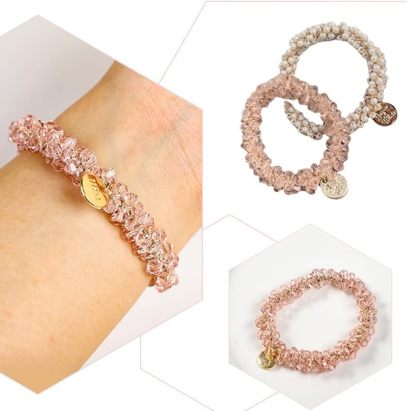 Betterjonny 5 Colors Crystal Hair Ties, Elastic Crystal Pearls Hair Rope Ponytail Hair Holders Head Bands Ropes Hair Accessories image number 3