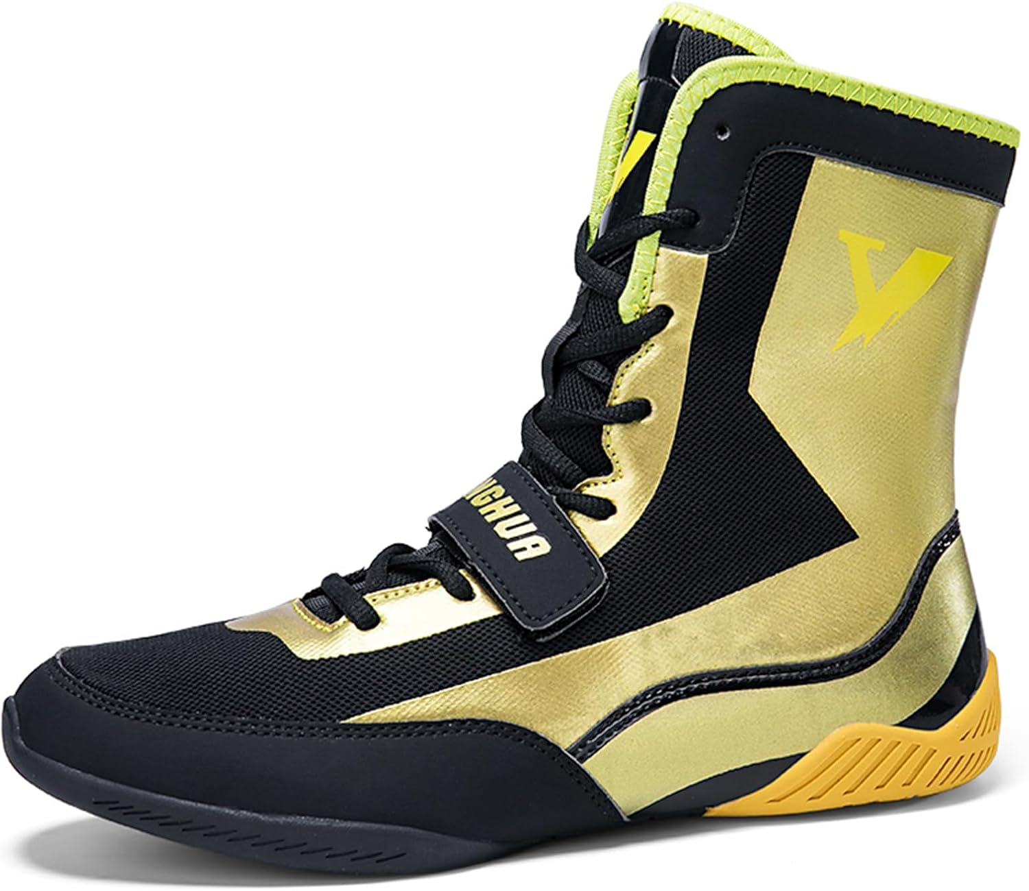 Men'S Boxing Shoes, High Top Wrestling Fighting Shoes Lightweight Flat Fitness Ankle Boots