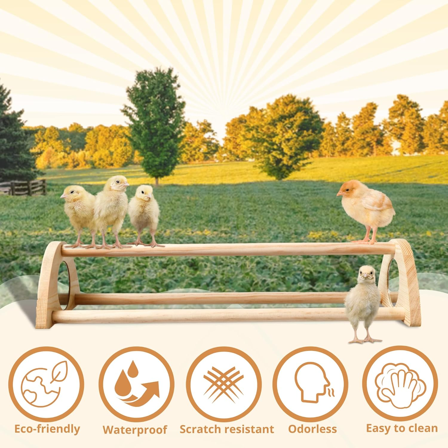 Tongass 16" Extra Long Chicken Perch - Freestanding Roosting Bar for Baby Chicks with Built-In Mirrors for Entertainment - Durable Polished Bamboo Roosting Bar - 15 3/4 X 6 5/8 X 3 1/2" image number 6