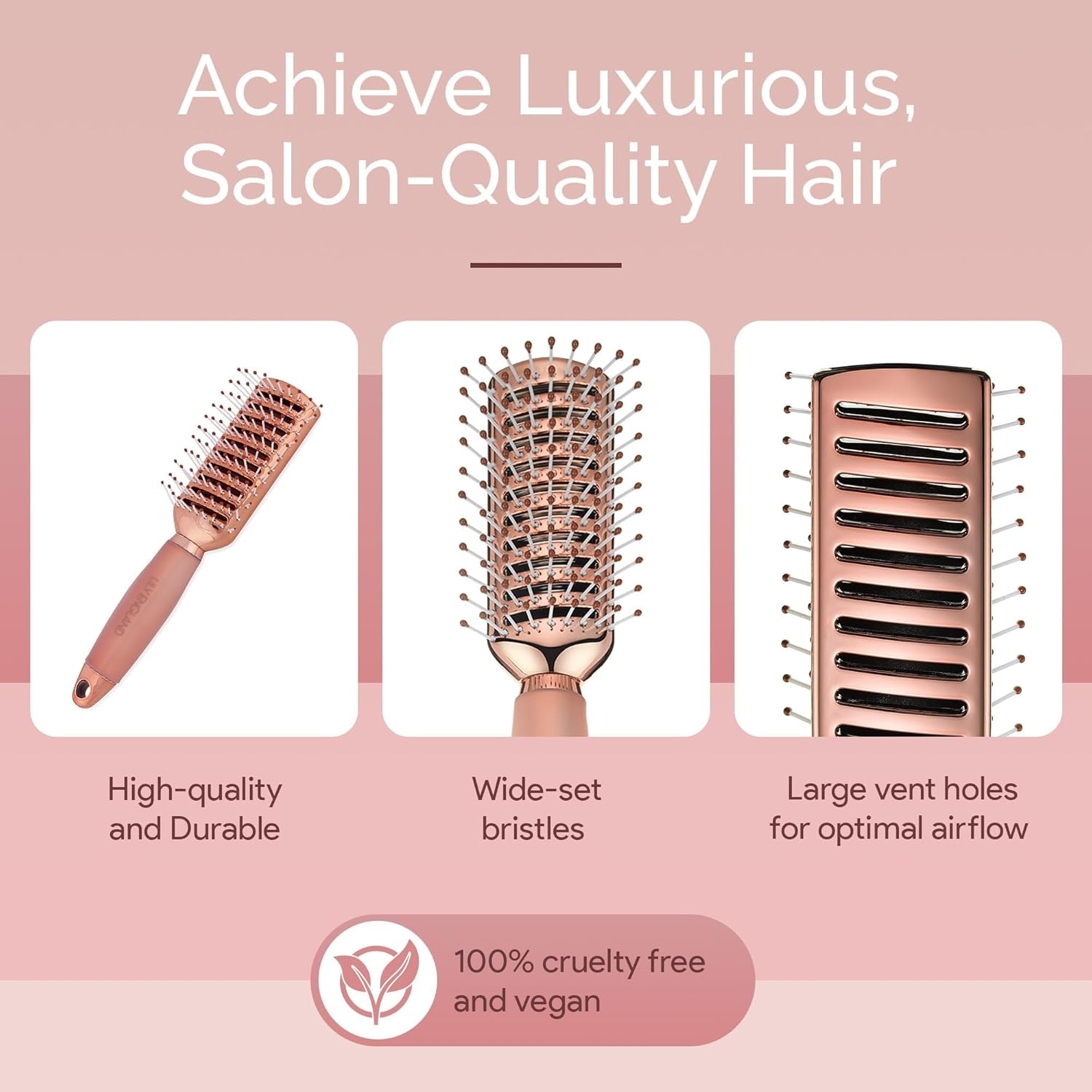 Lily England Vent Hair Brush for Blow Drying, Detangling Hairbrush for Women - Vented Brush with Gel Handle - Rose Gold By image number 2