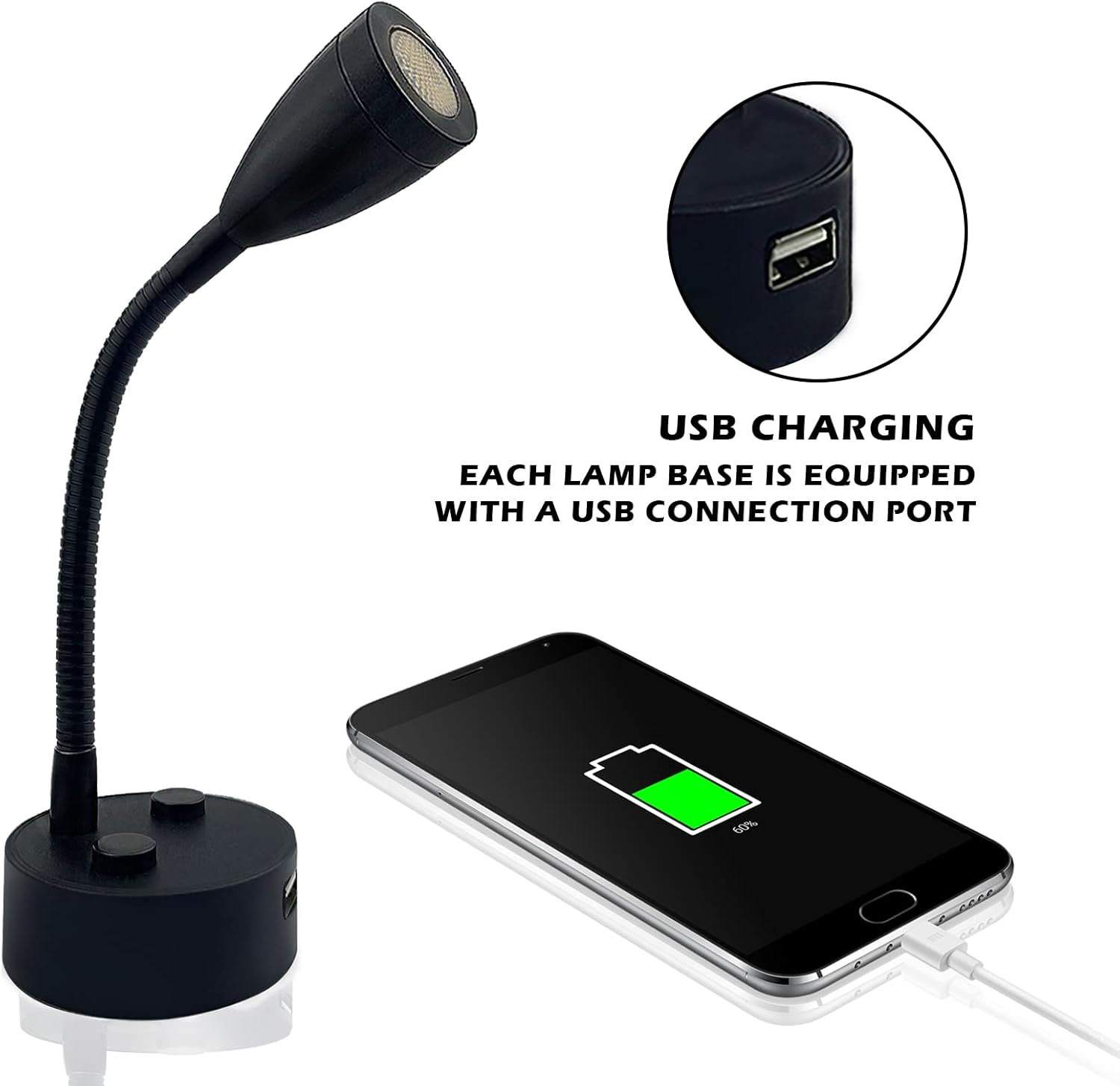 Tznpnor 2 Pack 12-24V RV LED Bedside Light USB Charging Port Gooseneck LED Spotlight, Touch Dimming 360&deg; Rotating Spotlight for Camper Travel Truck Trailer RV Bedside Lamp (Black) image number 1