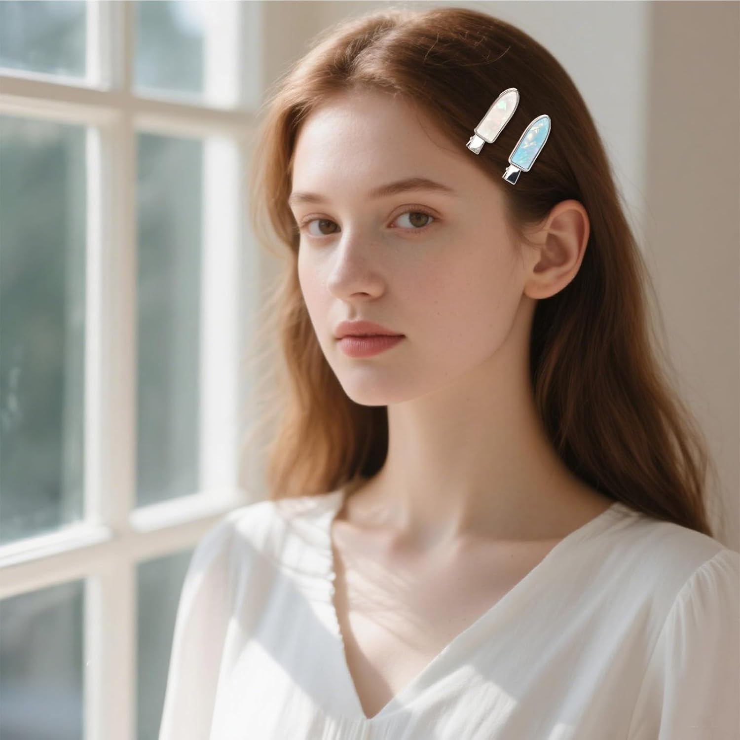 EXIPSAT Hair Clips Set (3 Pairs), Shiny Hair Clips, without Bend, Hair Clips for Women, 3 Colours (Pink, White, Blue) image number 4