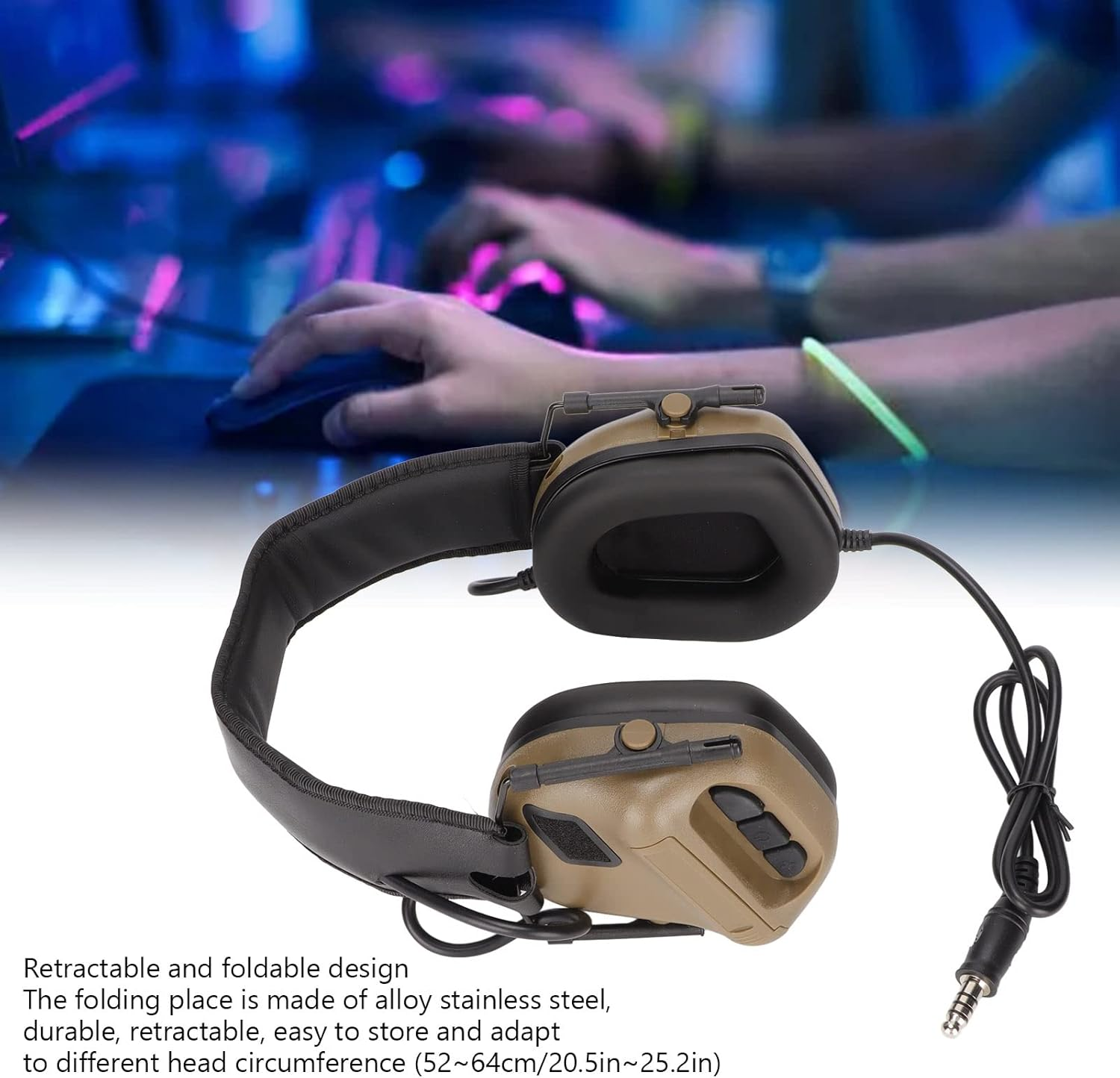 Tactical Headset, & Earmuffs, Retractable Adjustable Headband Walkie Talkie Headset, No Pressure over Time, for Expansion Activities, Games, Film image number 2