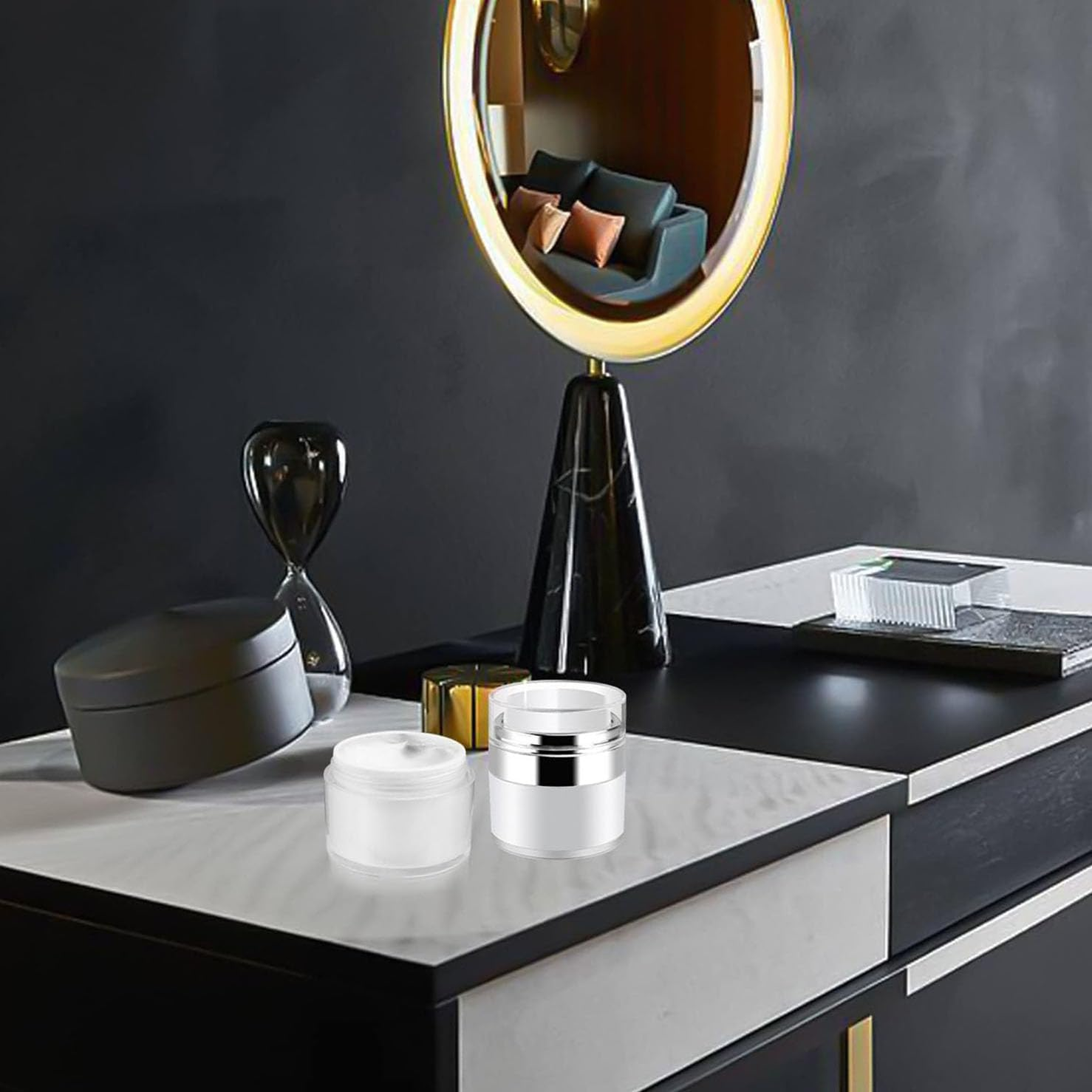 30 G Refillable Vacuum Bottle Dispenser for Lotions and Creams - Empty Cosmetic Container with Lid, Portable Travel Jar Set of 4 image number 2