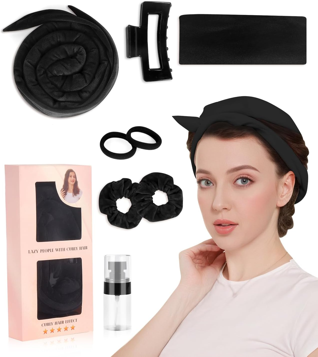 Curlers, Heat Free Curls, Hair Curlers, Overnight, Heatless Curling Band, Velvet, Night with Curling Band, DIY Hair Curler, No Hair Set, Hair Band, Wavy Shapers for Medium Hair image number 1